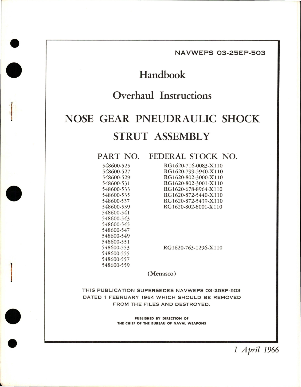 Sample page 1 from AirCorps Library document: Overhaul Instructions for Nose Gear Pneudraulic Shock Strut Assembly - Part 548600 Series