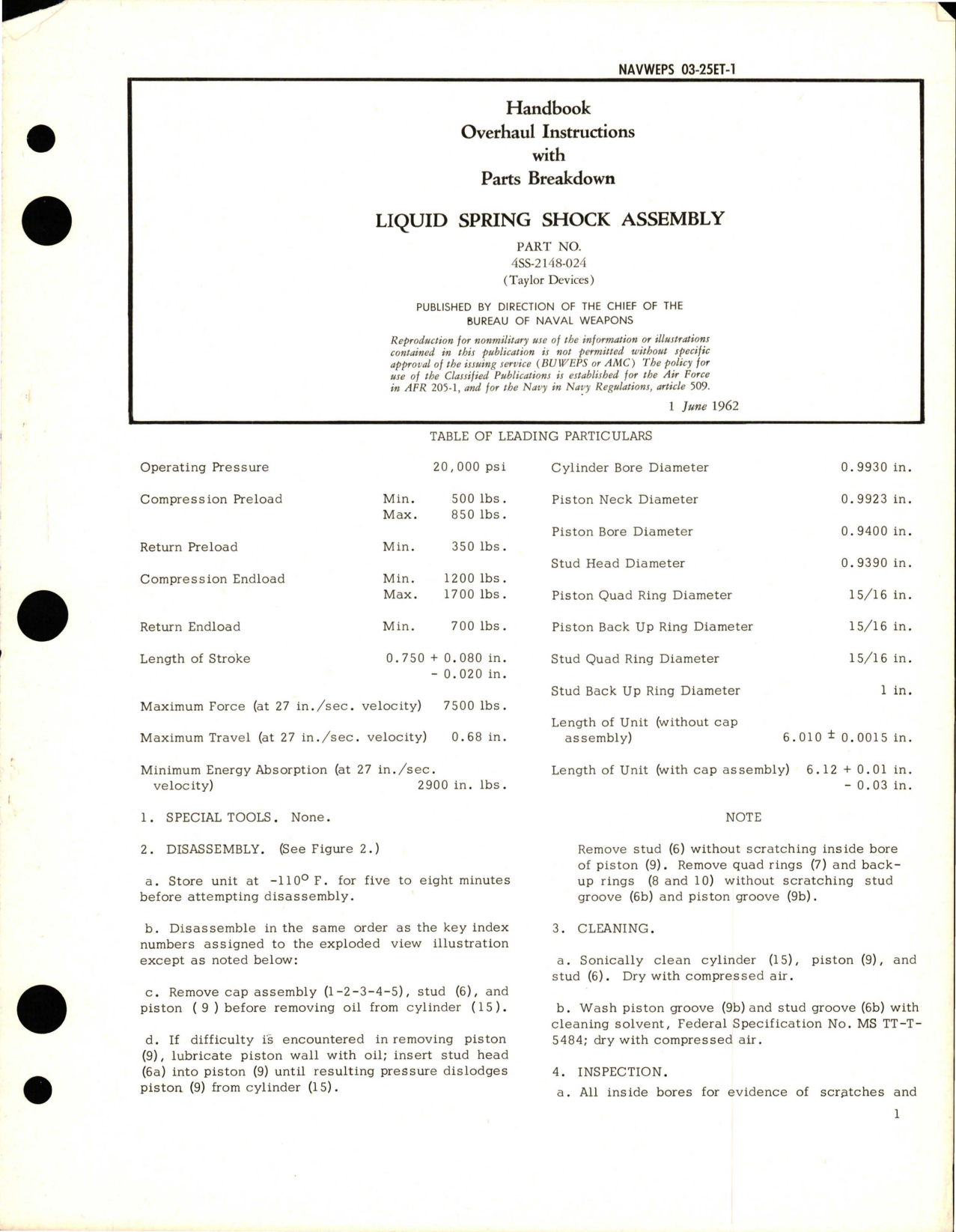 Sample page 1 from AirCorps Library document: Overhaul Instructions with Parts Breakdown for Liquid Spring Shock Assembly - Part 4SS-2148-024