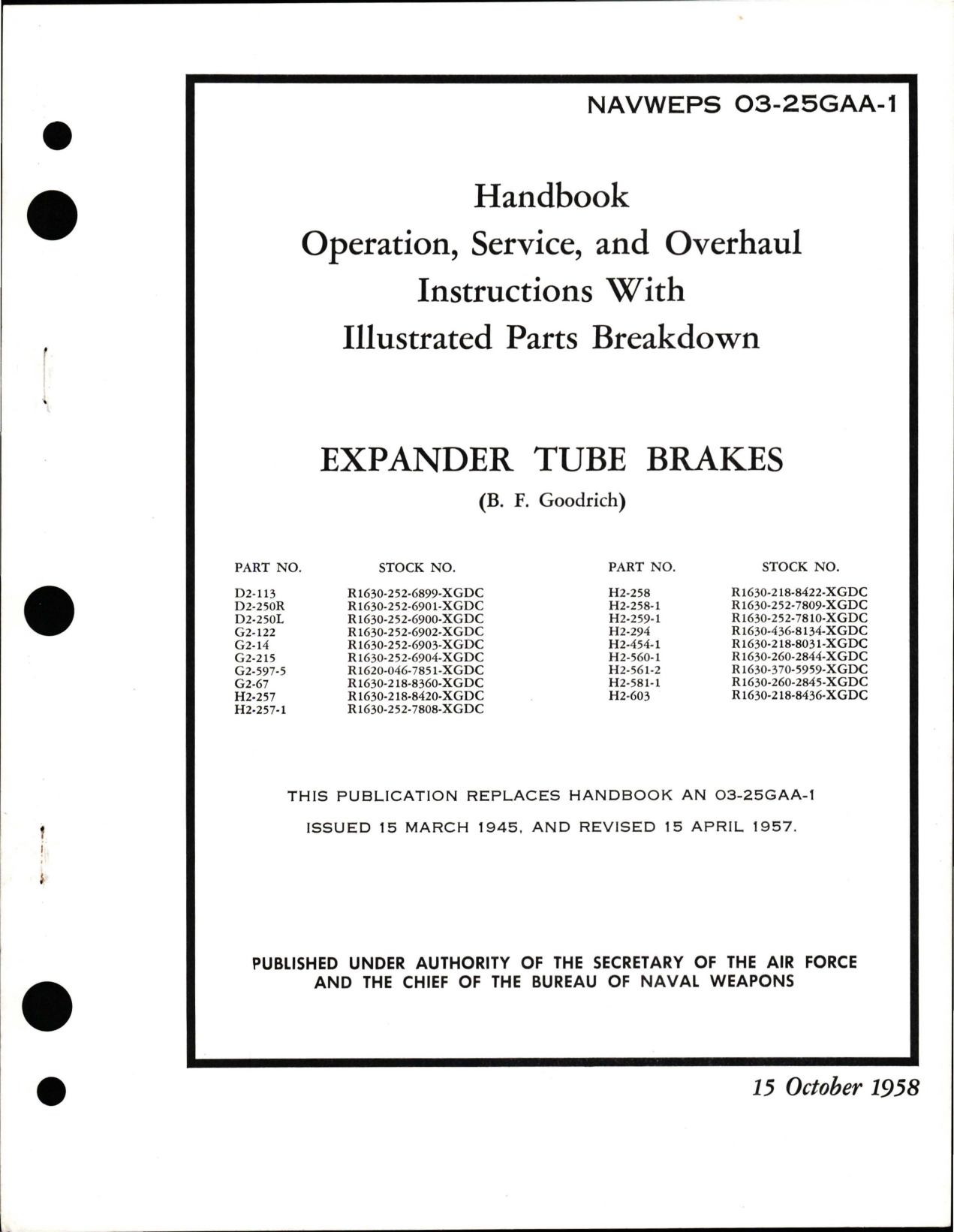 Sample page 1 from AirCorps Library document: Operation, Service and Overhaul Instructions with Illustrated Parts Breakdown for Expander Tube Brakes 