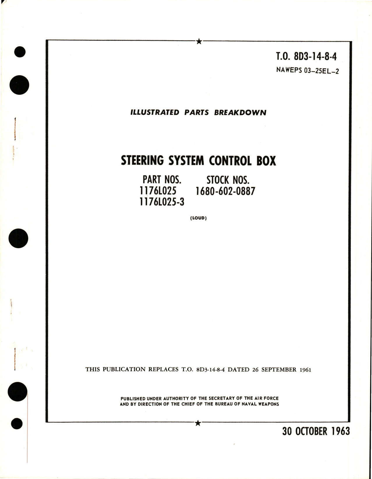 Sample page 1 from AirCorps Library document: Illustrated Parts Breakdown for Steering System Control Box - Parts 1176L025 and 1176L025-3