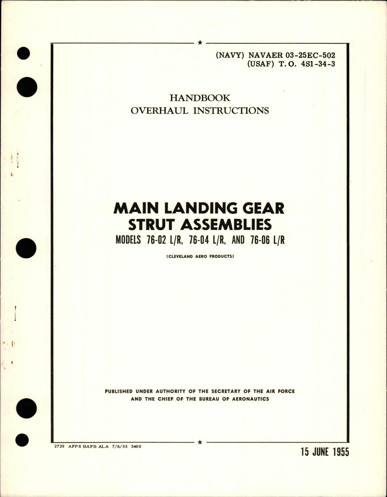 Sample page 1 from AirCorps Library document: Overhaul Instructions for Main Landing Gear Strut Assembly - Models 76-02, 76-04, and 76-06