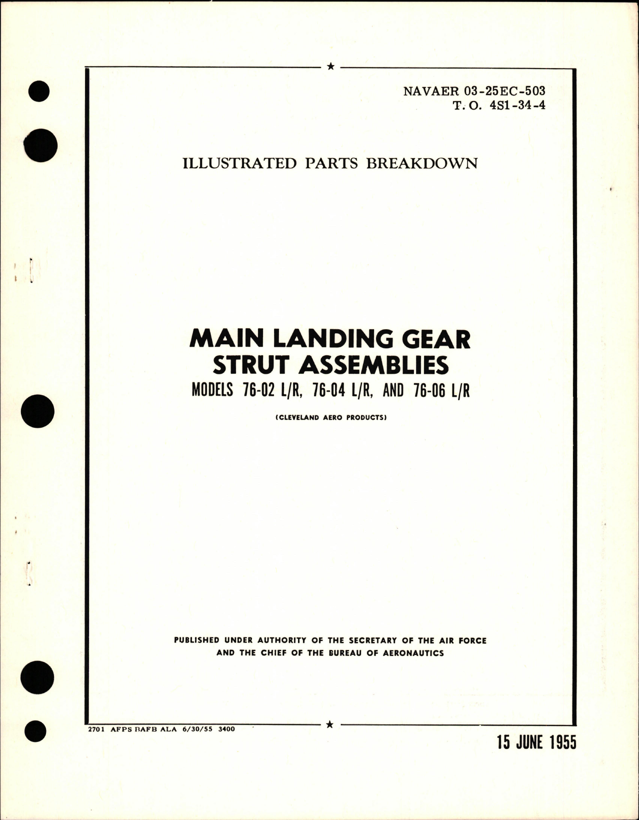 Sample page 1 from AirCorps Library document: Illustrated Parts Breakdown for Main Landing Gear Strut Assembly - Models 76-02, 76-04, and 76-06