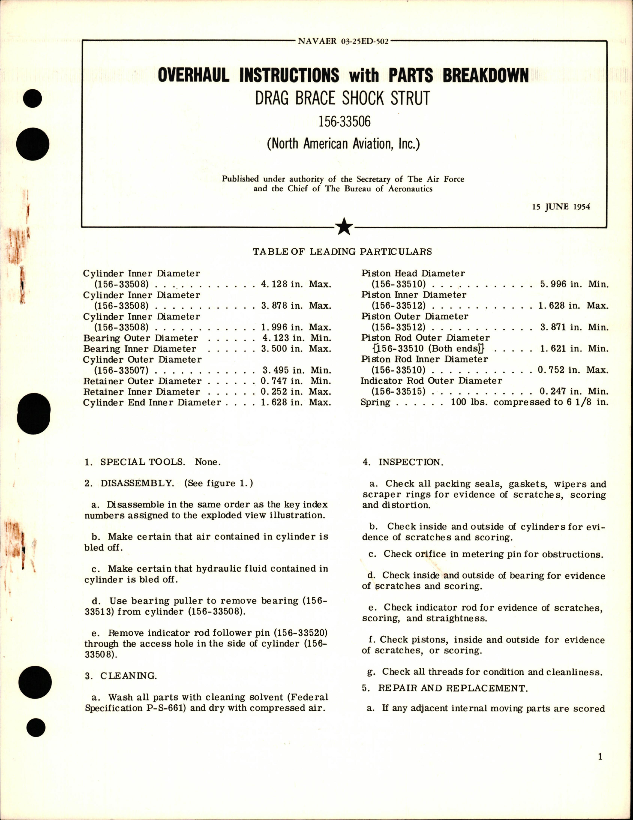 Sample page 1 from AirCorps Library document: Overhaul Instructions with Parts Breakdown for Drag Brace Shock Strut - 156-33506 