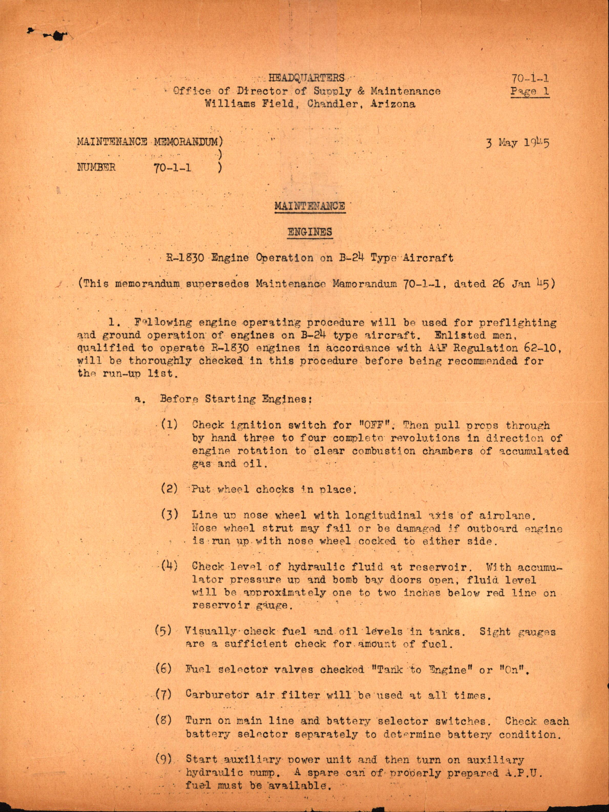 Sample page 1 from AirCorps Library document: Operation of R-1830 Engine on B-24 Type Aircraft