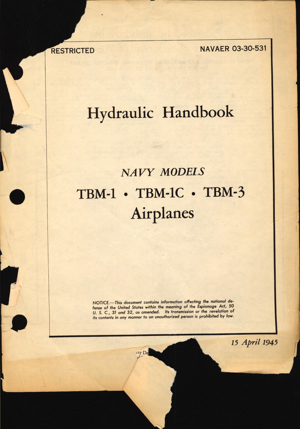 Sample page 1 from AirCorps Library document: Hydraulic Handbook for TBM-1, -1C, and -3 Airplanes