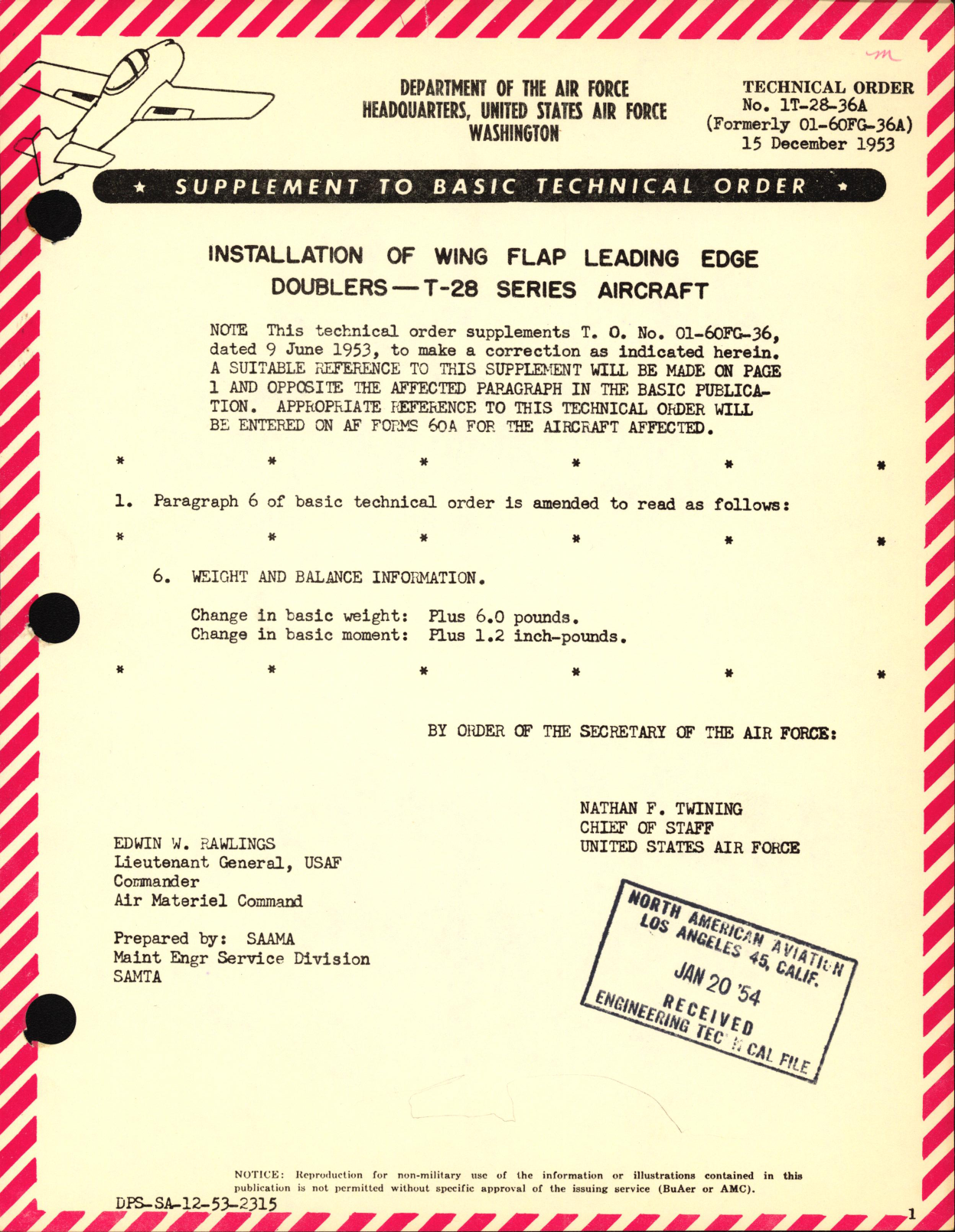 Sample page 1 from AirCorps Library document: Installation of Wing Flap Leading Edge Doublers For T-28 Series Aircraft