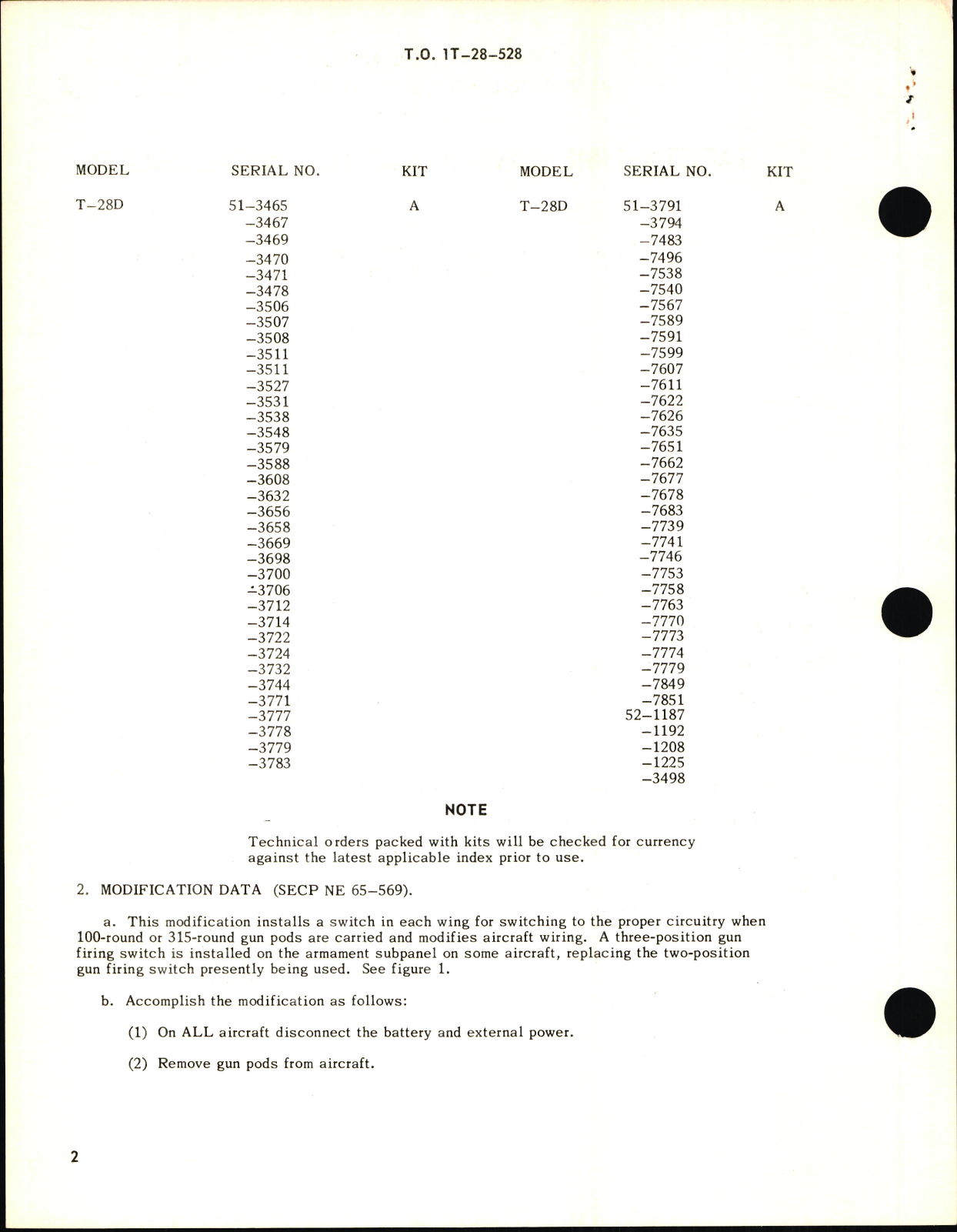 Sample page 2 from AirCorps Library document: Modification of Aircraft Wiring for 315 Round Gun Charging System For T-28B and C