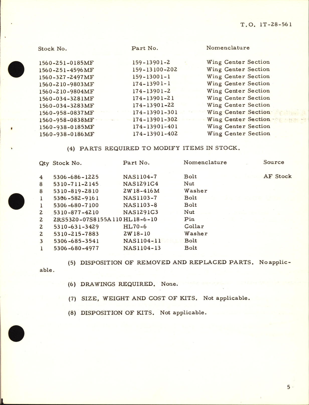 Sample page 5 from AirCorps Library document: Inspection of Upper and Lower, Forward and Aft Spar Cap Assemblies and Splice Bolts, Wings Removed For T-28