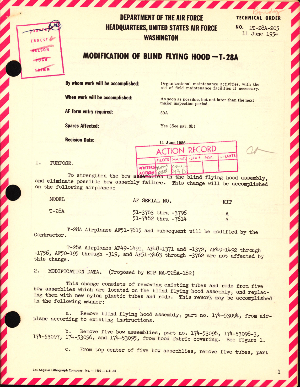 Sample page 1 from AirCorps Library document: Modification of Blind Flying Hood For T-28A