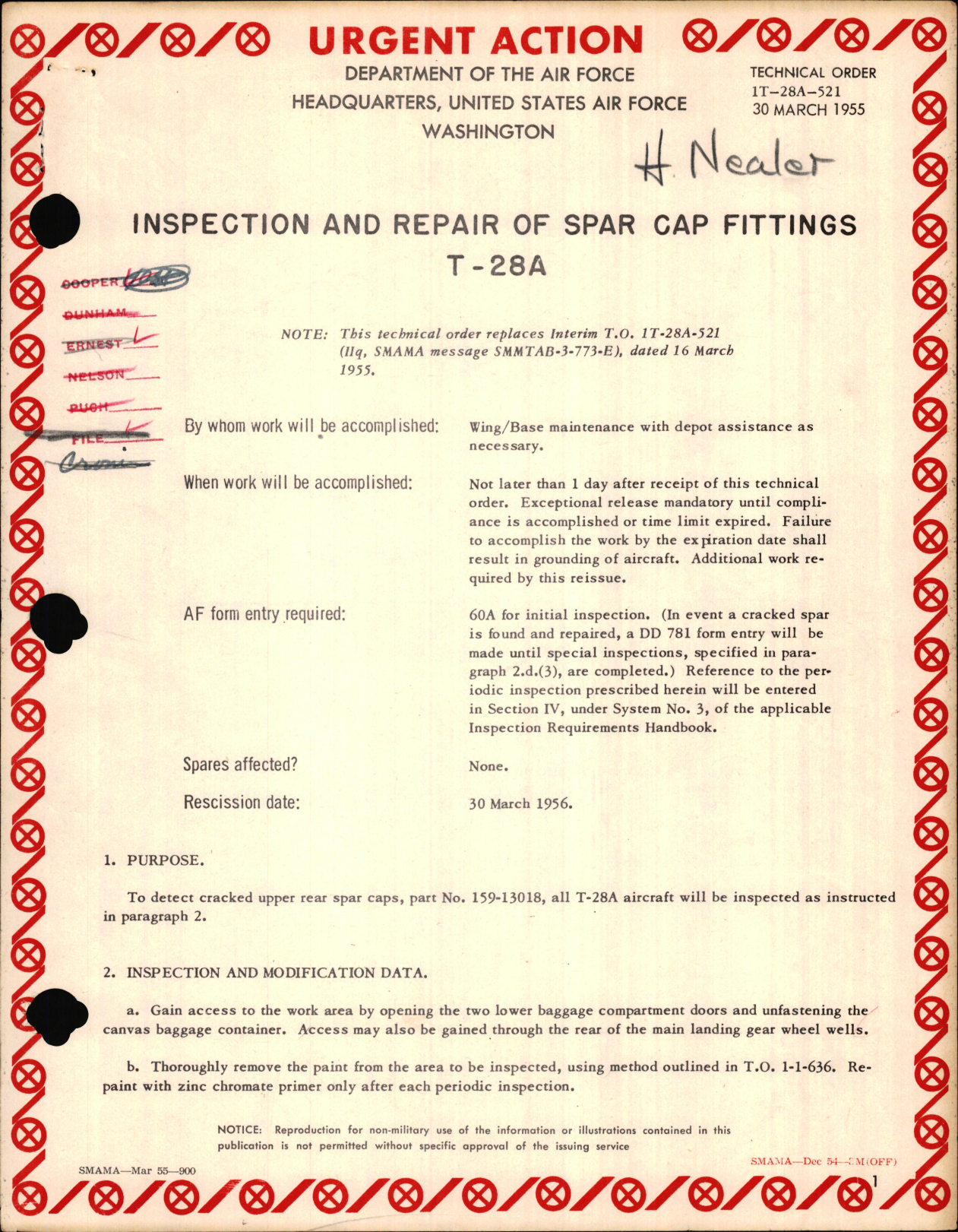 Sample page 1 from AirCorps Library document: Inspection and Repair of Spar Cap Fittings For T-28A