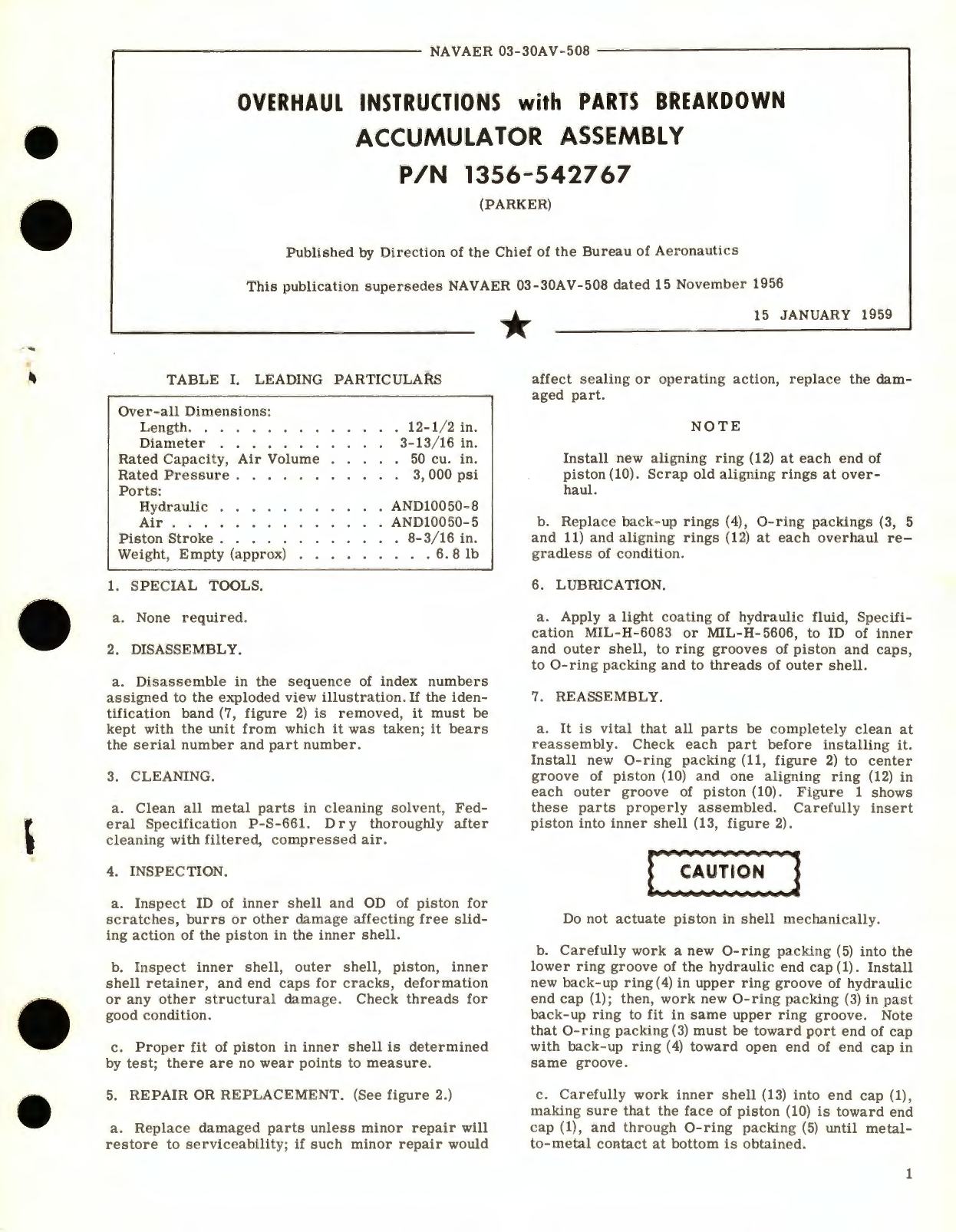 Sample page 1 from AirCorps Library document: Overhaul Instructions with Parts Breakdown for Accumulator Assembly Part No. 1356