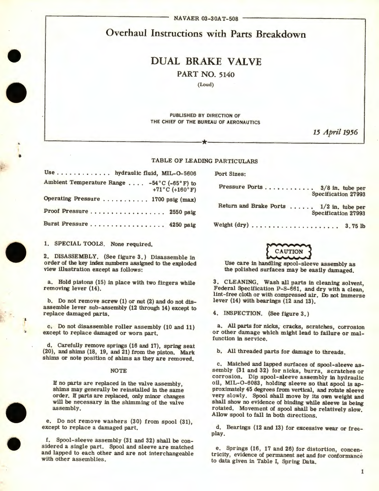 Sample page 1 from AirCorps Library document: Overhaul Instructions with Parts Breakdown for Dual Brake Valve Part No. 5140 