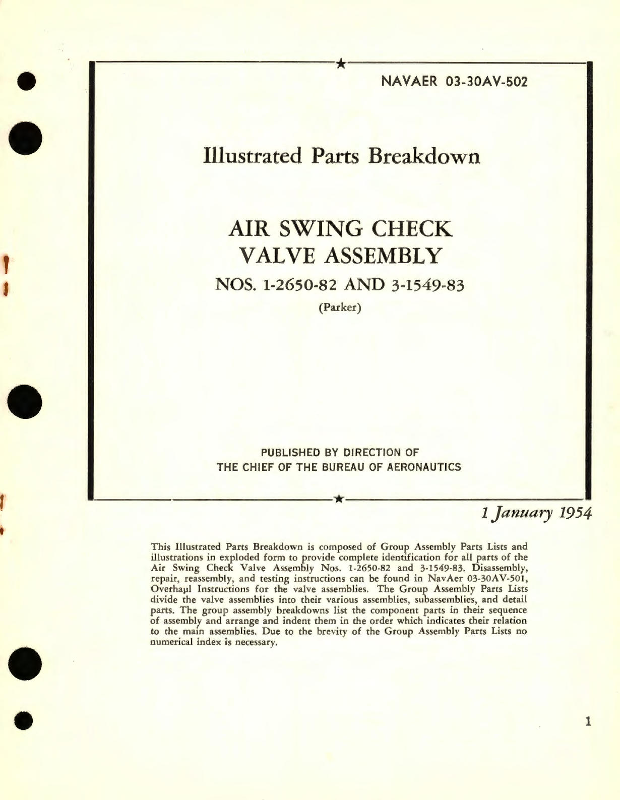 Sample page 1 from AirCorps Library document: Illustrated Parts Breakdown for Air Swing Check Valve Assembly Part No 1-2650 and 3-1549