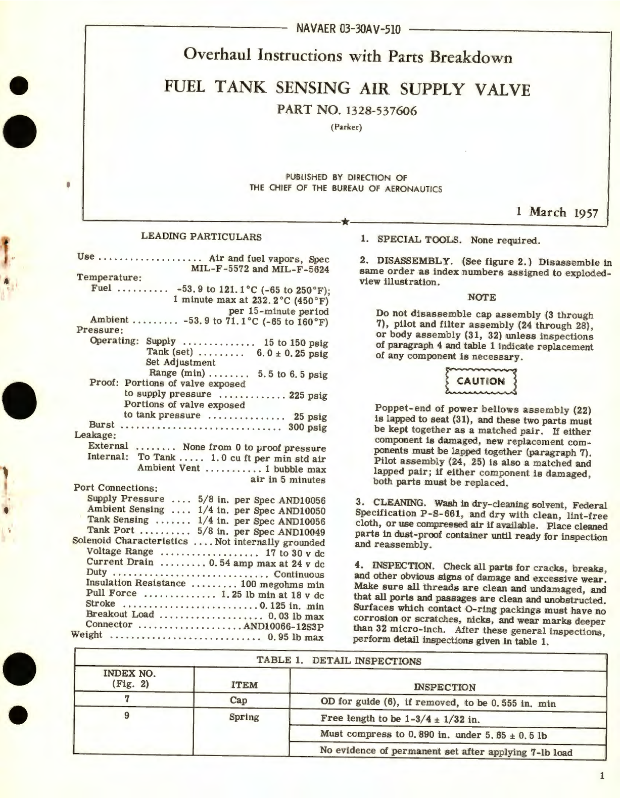 Sample page 1 from AirCorps Library document: Overhaul Instructions with Parts Breakdown for Fuel Tank Sensing Air Supply Valve Part No. 1328-537606 