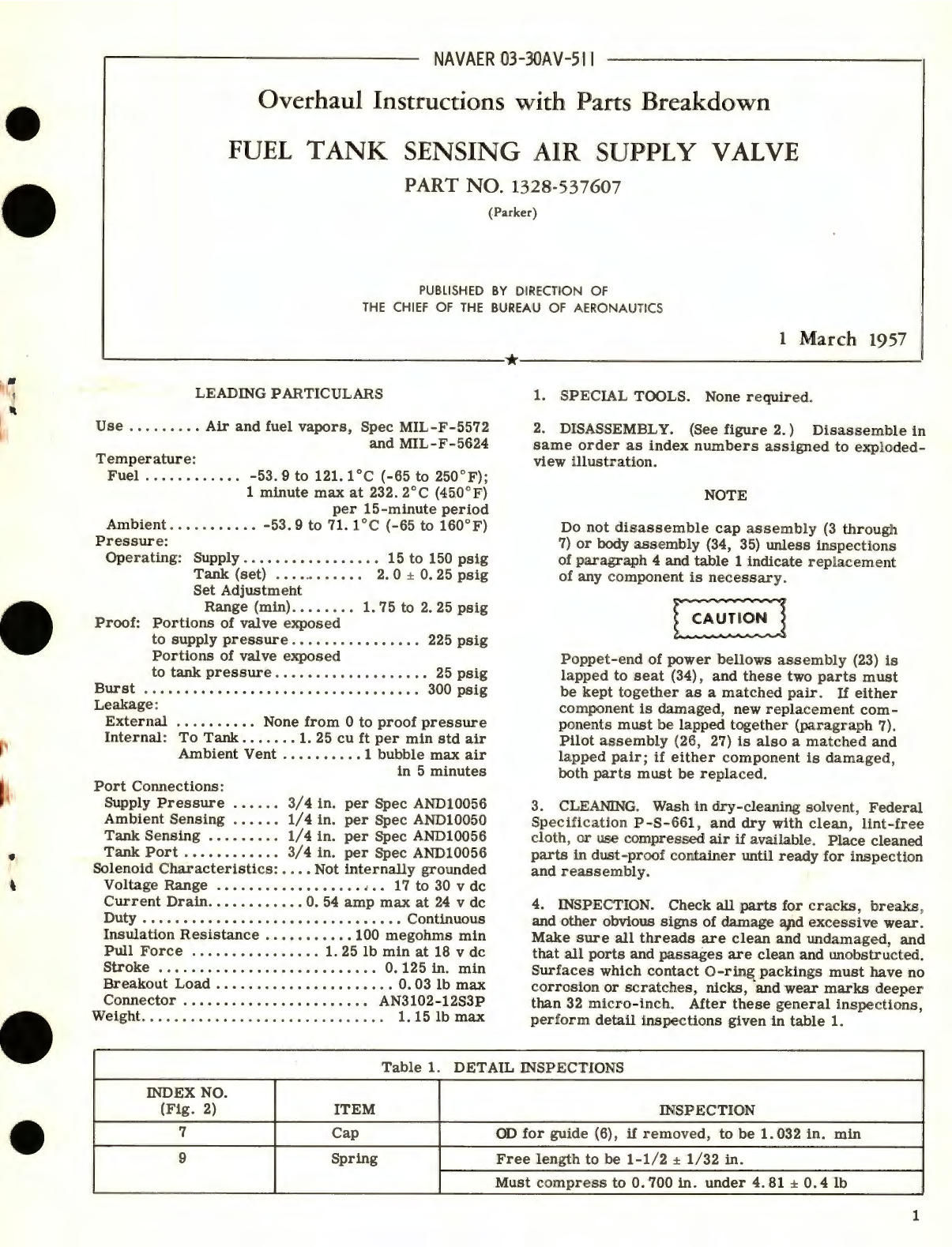 Sample page 1 from AirCorps Library document: Overhaul Instructions with Parts Breakdown for Fuel Tank Sensing Air Supply Valve Part No. 1328-537607 