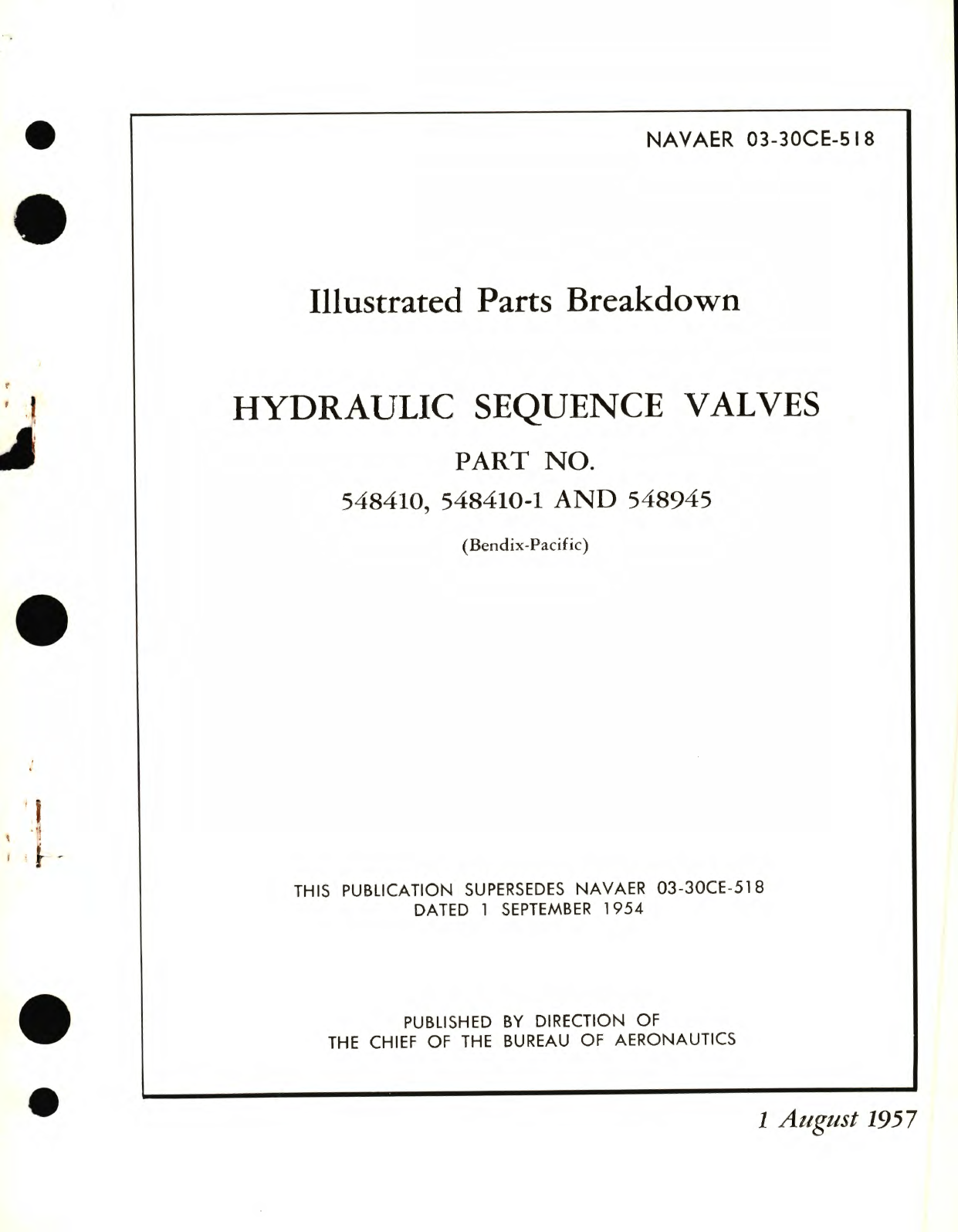 Sample page 1 from AirCorps Library document: Illustrated Parts With Breakdown for hydraulic Sequence Valves Part No. 548410, 548945