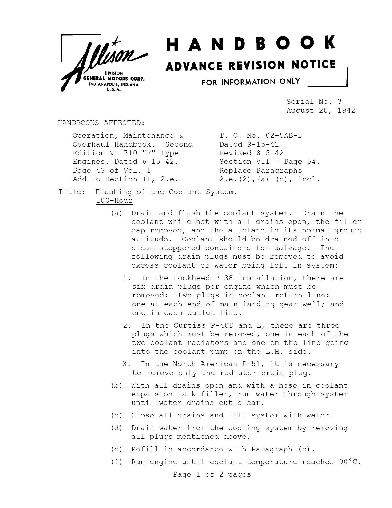 Sample page 1 from AirCorps Library document: Flushing the Coolant System