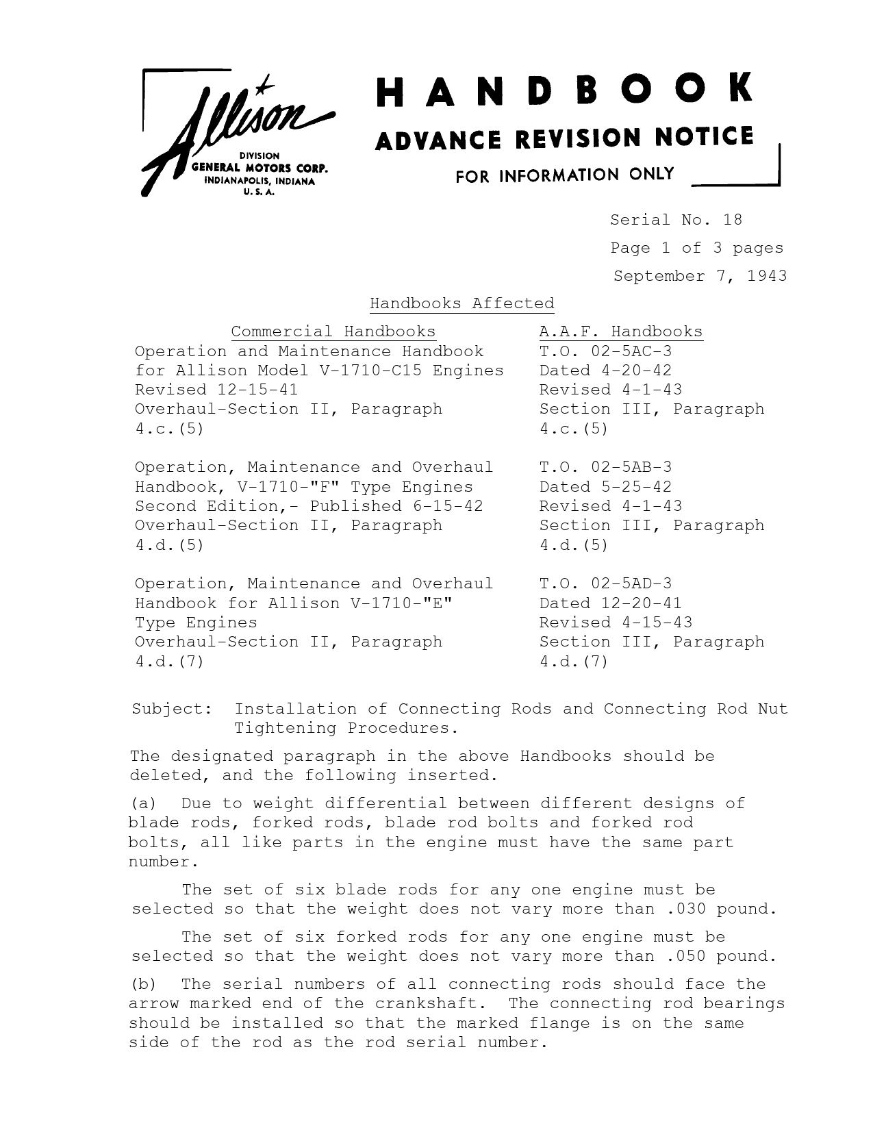 Sample page 1 from AirCorps Library document: Installation of Connecting Rods and Connecting Rod Nut Tightening Procedure