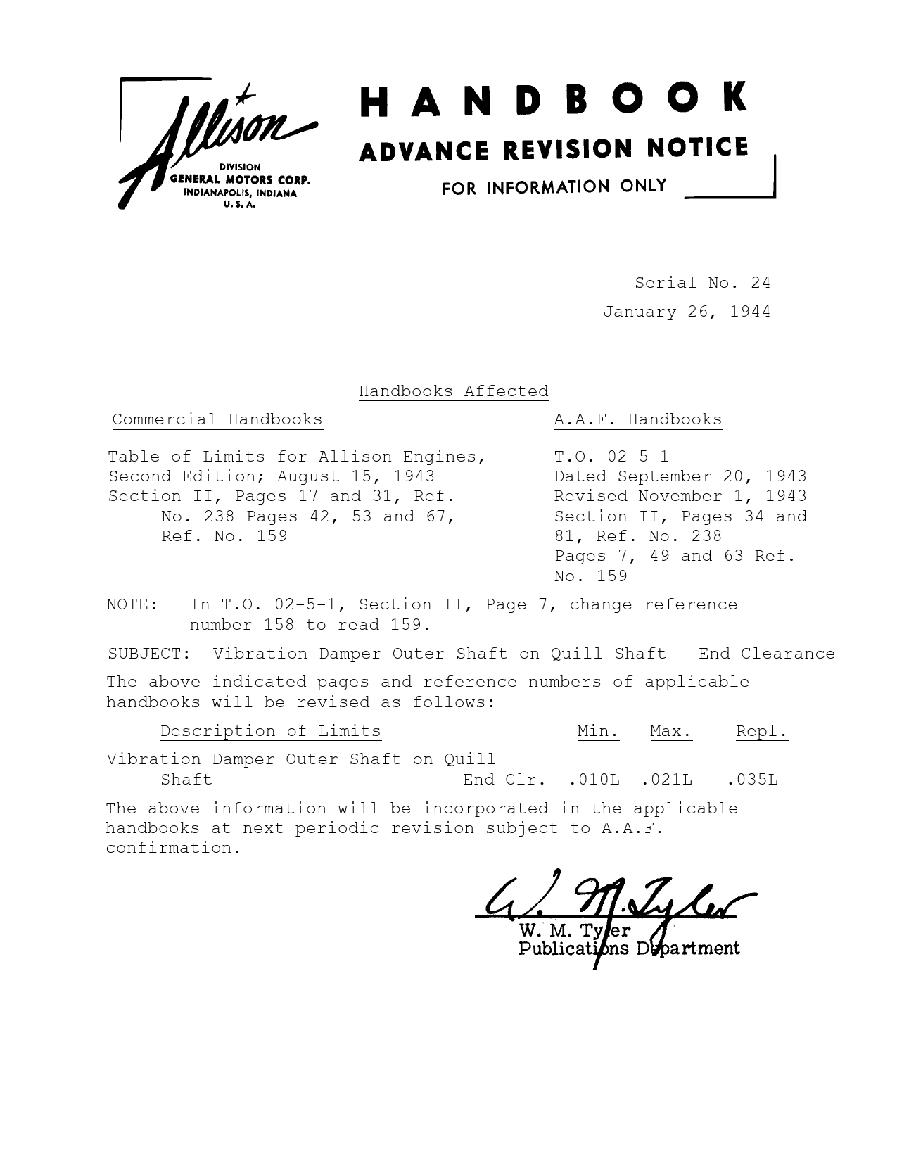 Sample page 1 from AirCorps Library document: Vibration Damper Outer Shaft on Quill Shaft - End Clearance