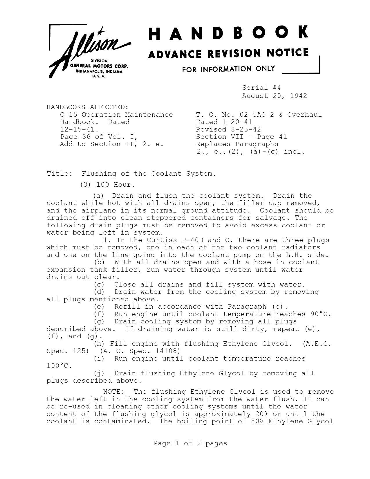 Sample page 1 from AirCorps Library document: Flushing the Coolant System