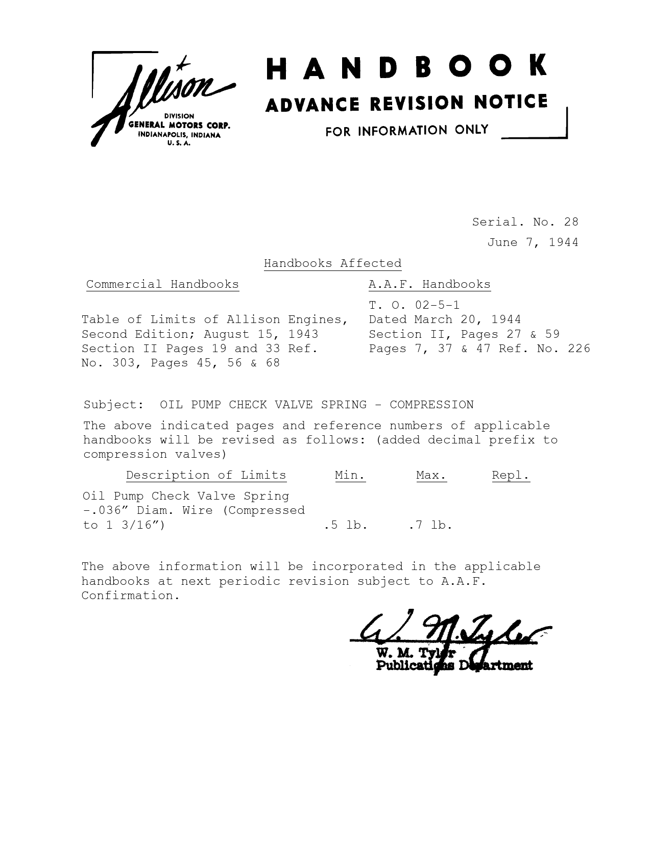 Sample page 1 from AirCorps Library document: Oil Pump Check Valve Spring - Compression