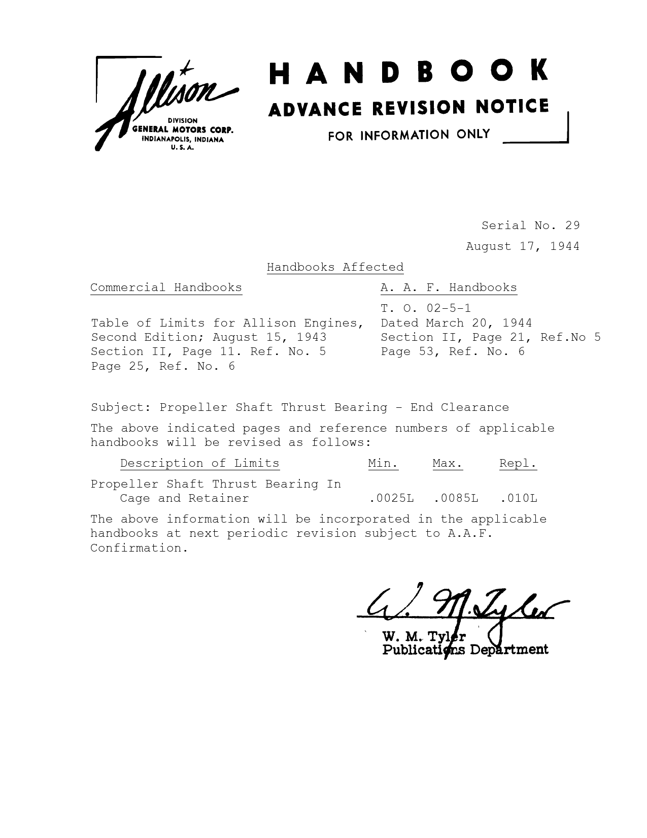 Sample page 1 from AirCorps Library document: Propeller Shaft Thrust Bearing - End Clearance