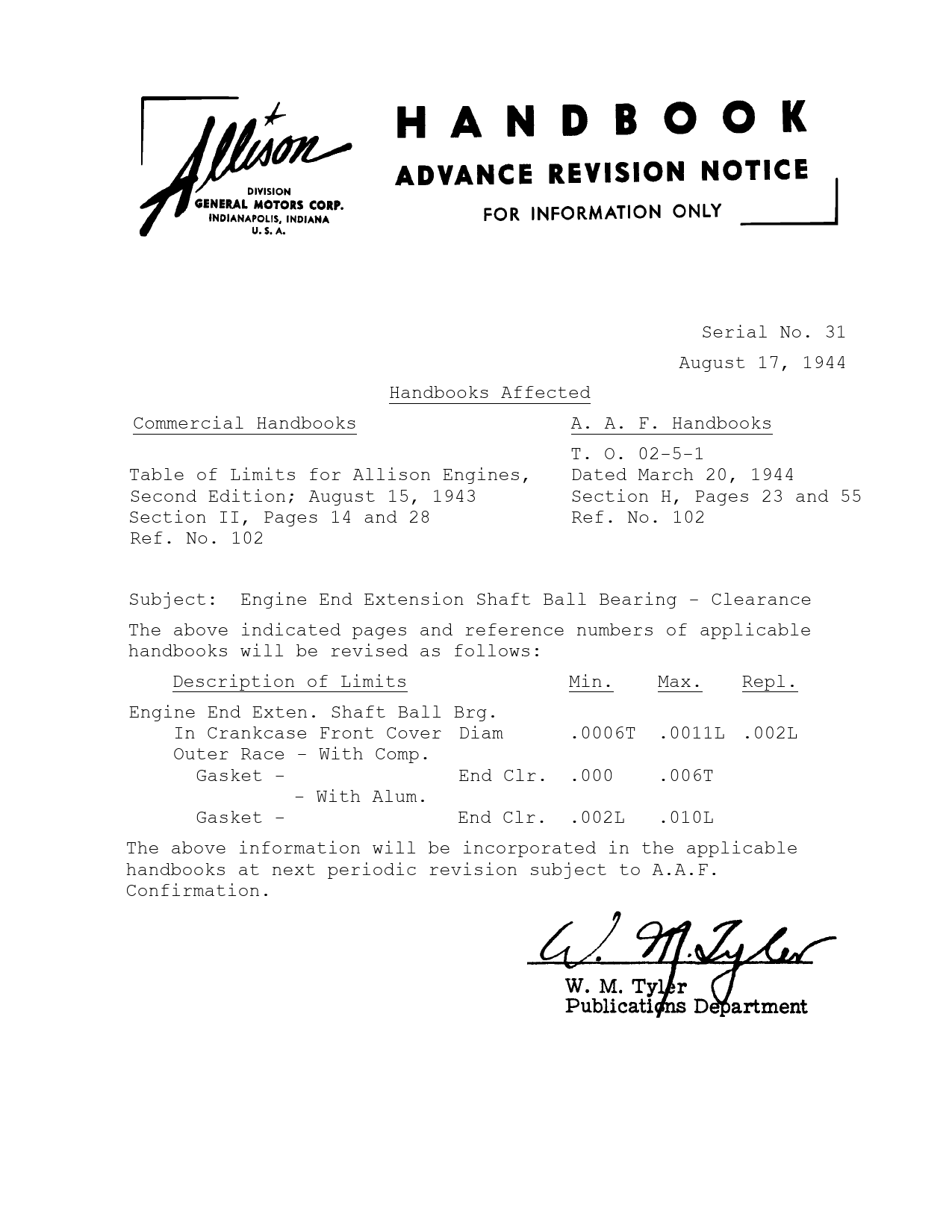 Sample page 1 from AirCorps Library document: Engine End Extension Shaft Ball Bearing - Clearance