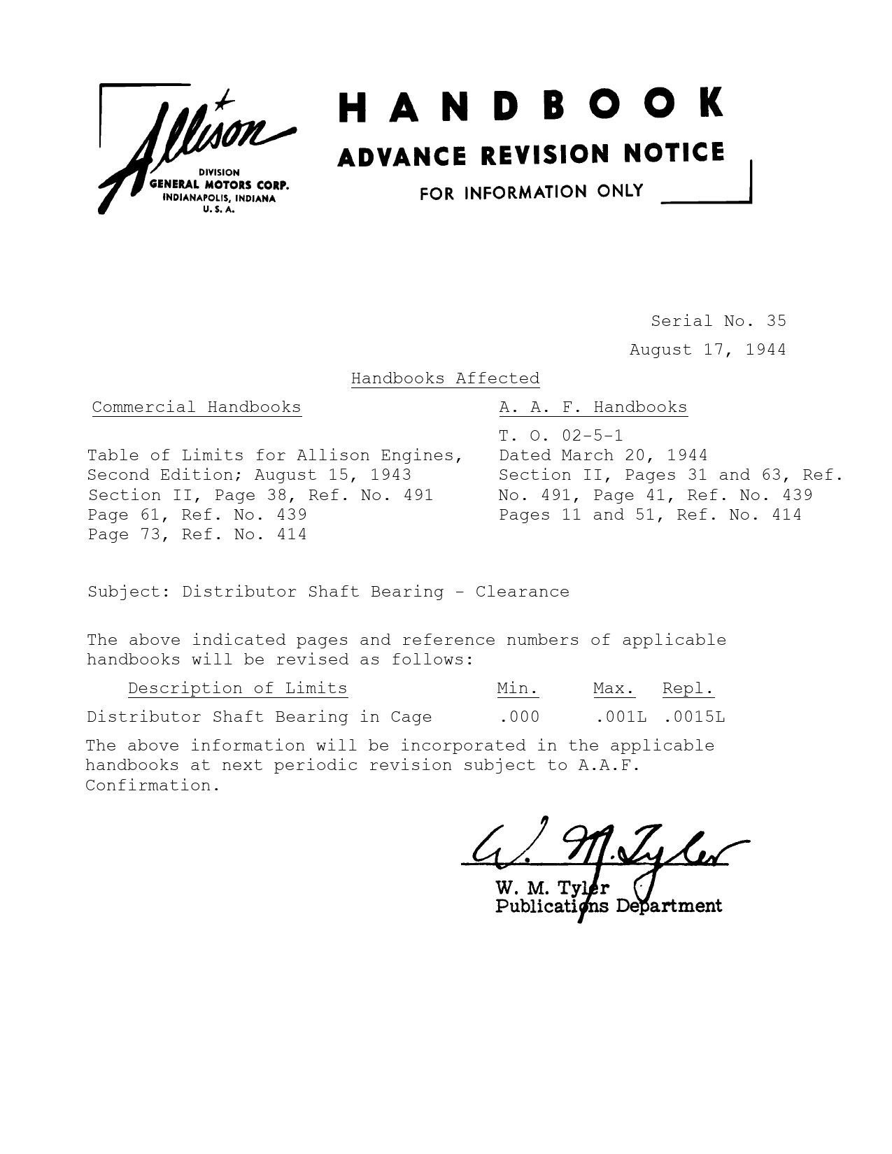 Sample page 1 from AirCorps Library document: Distributor Shaft Bearing - Clearance