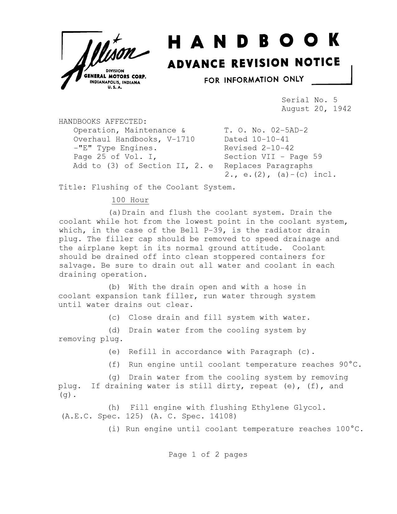 Sample page 1 from AirCorps Library document: Flushing the Coolant System