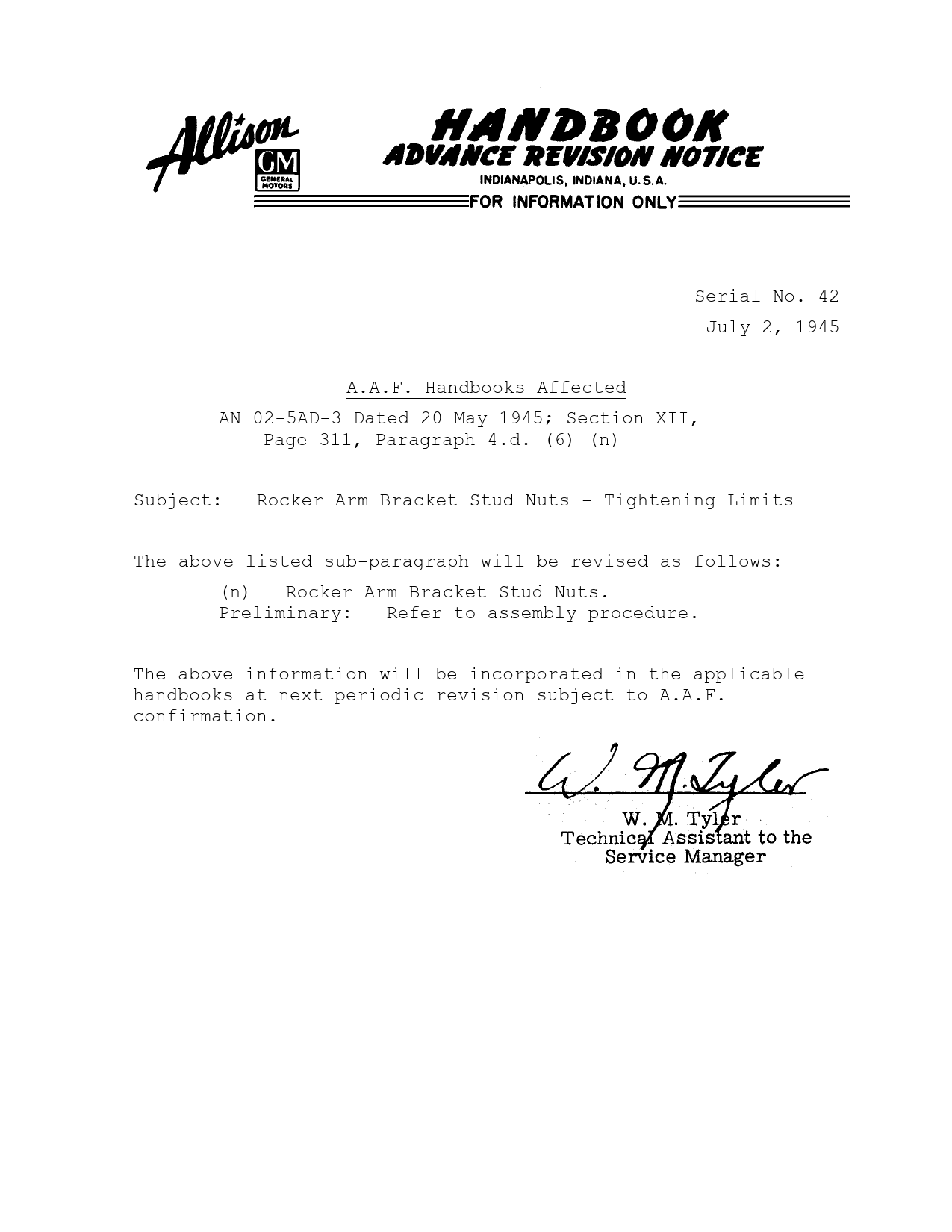 Sample page 1 from AirCorps Library document: Rocker Arm Bracket Stud Nuts - Tightening Limits