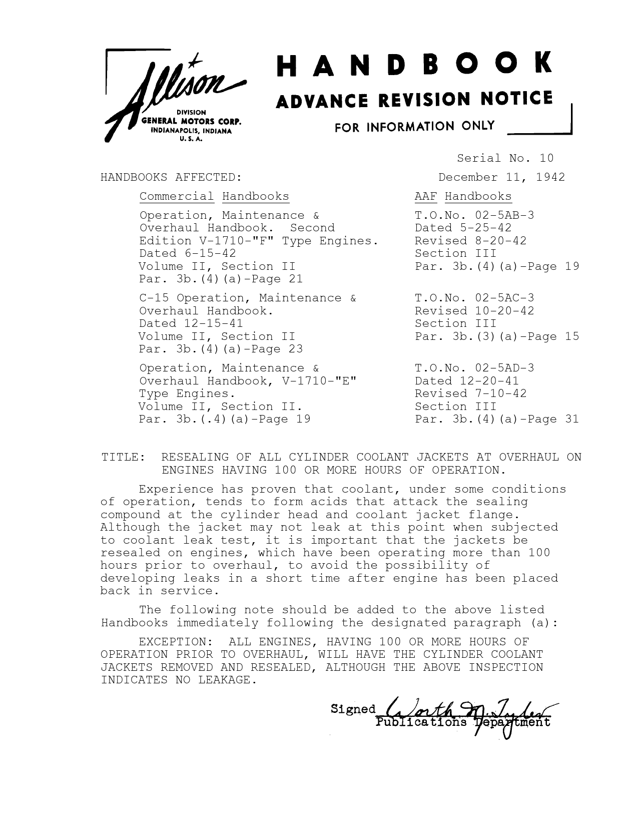 Sample page 1 from AirCorps Library document: Resealing Cylinder Coolant Jackets at Overhaul on Engines over 100 Hours