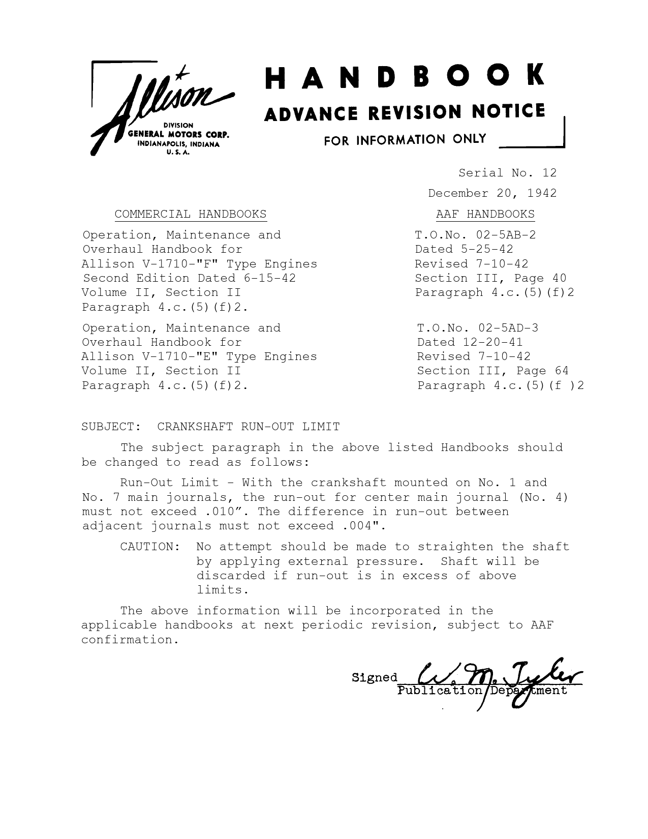 Sample page 1 from AirCorps Library document: Crankshaft Run-Out Limit