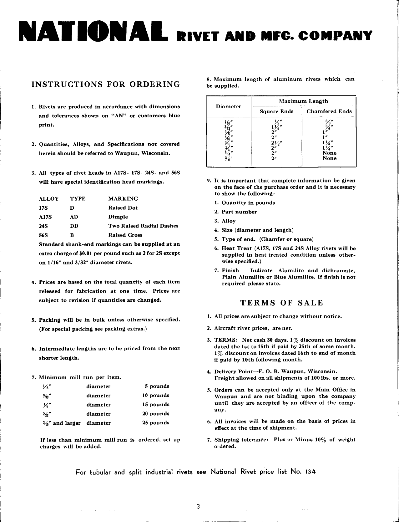 Sample page 4 from AirCorps Library document: Aircraft Solid Rivets - National Rivet & Mgf Co