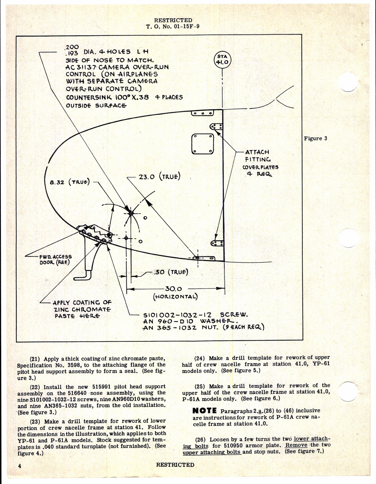 Sample page 4 from AirCorps Library document: Northrop - Installation of Fibre-Glass Cres Nacelle Nose for YP-61 and P-61A
