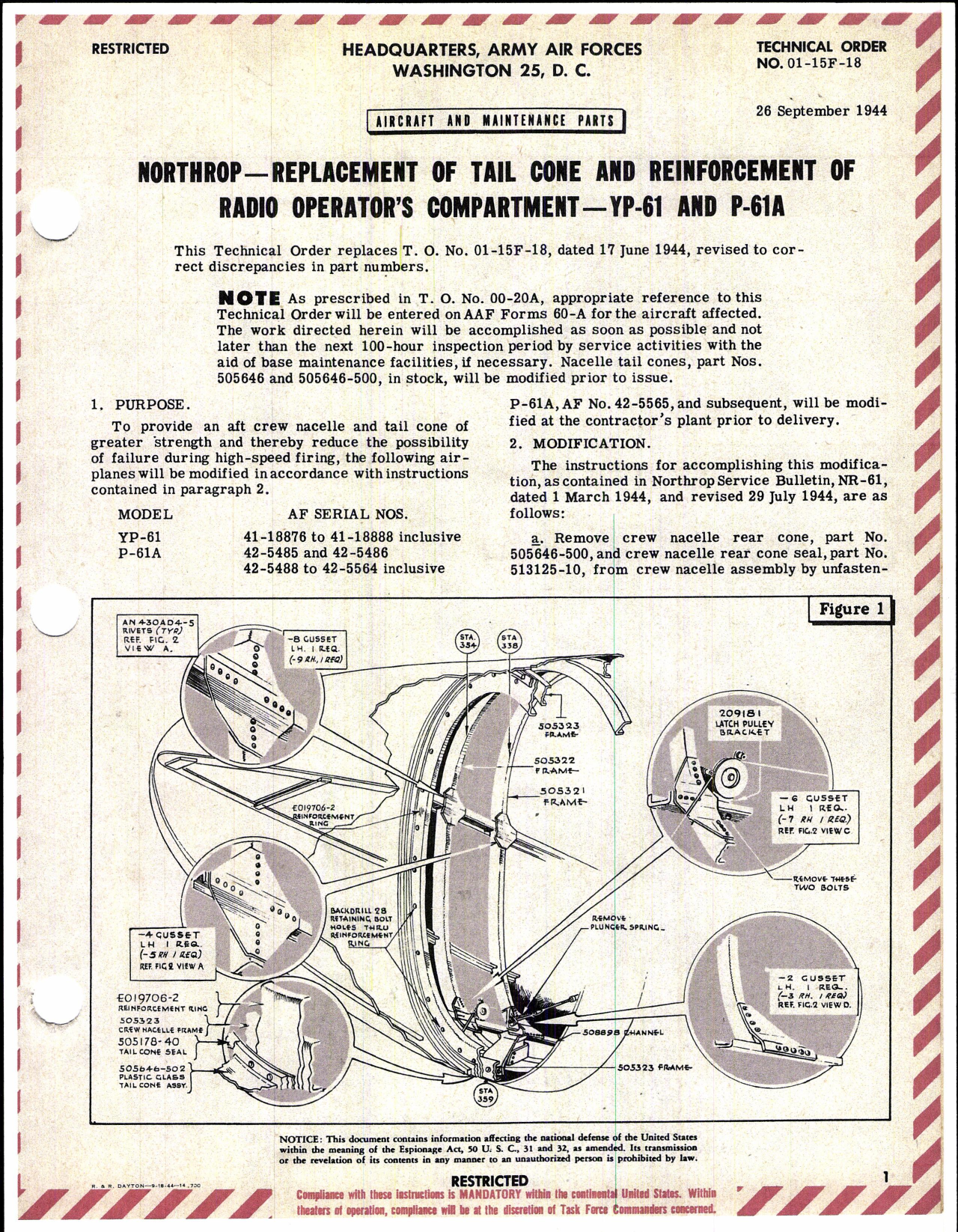 Sample page 1 from AirCorps Library document: Replacement of Tail Cone & Reinforcement of Radio Compartment