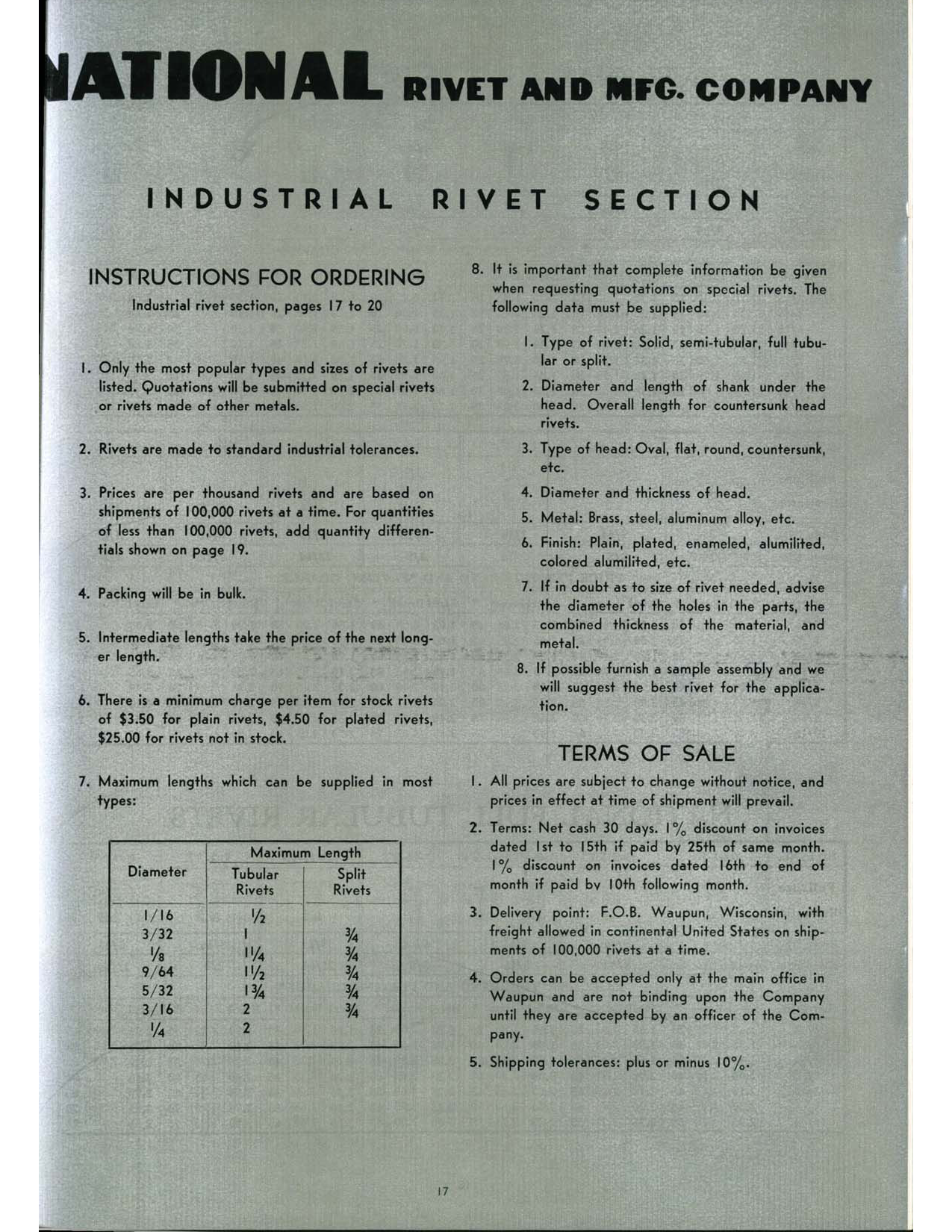 Sample page 18 from AirCorps Library document: Aircraft Solid Rivets - Tubular and  Split Industrial Rivets - National Rivet