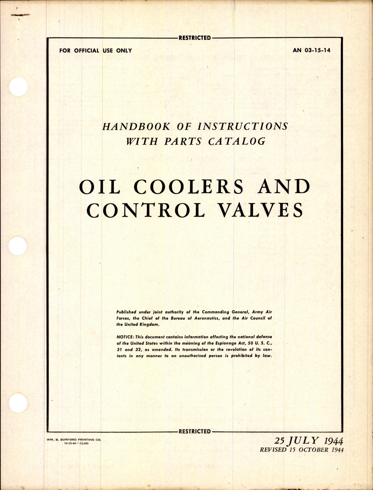 Sample page 1 from AirCorps Library document: Instructions with PC for Oil Coolers and Control Valves