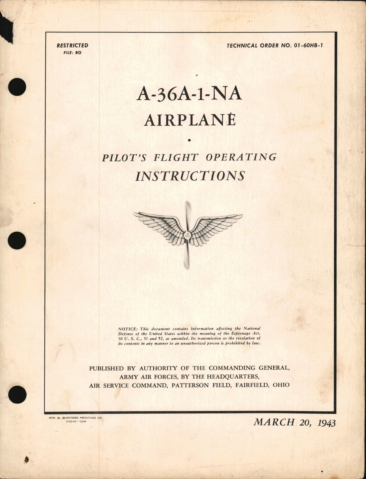 Sample page 1 from AirCorps Library document: Pilot's Flight Operating Instructions for A-36A-1-NA