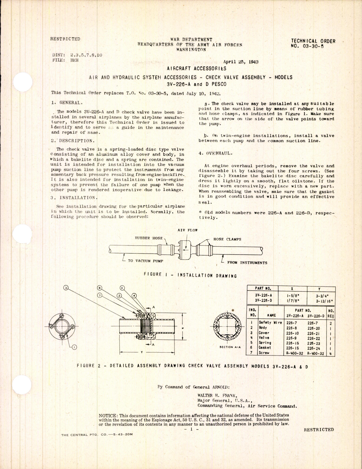 Sample page 1 from AirCorps Library document: Check Valve Assembly Models 3V-226-A and D 
