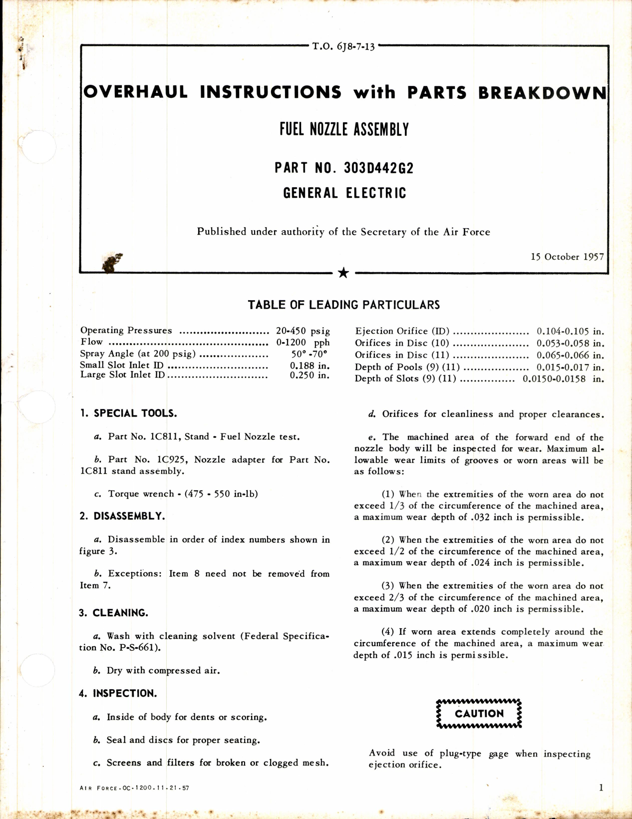 Sample page 1 from AirCorps Library document: Overhaul Instructions with Parts Breakdown for Fuel Nozzle Assembly Part No. 303D442G2