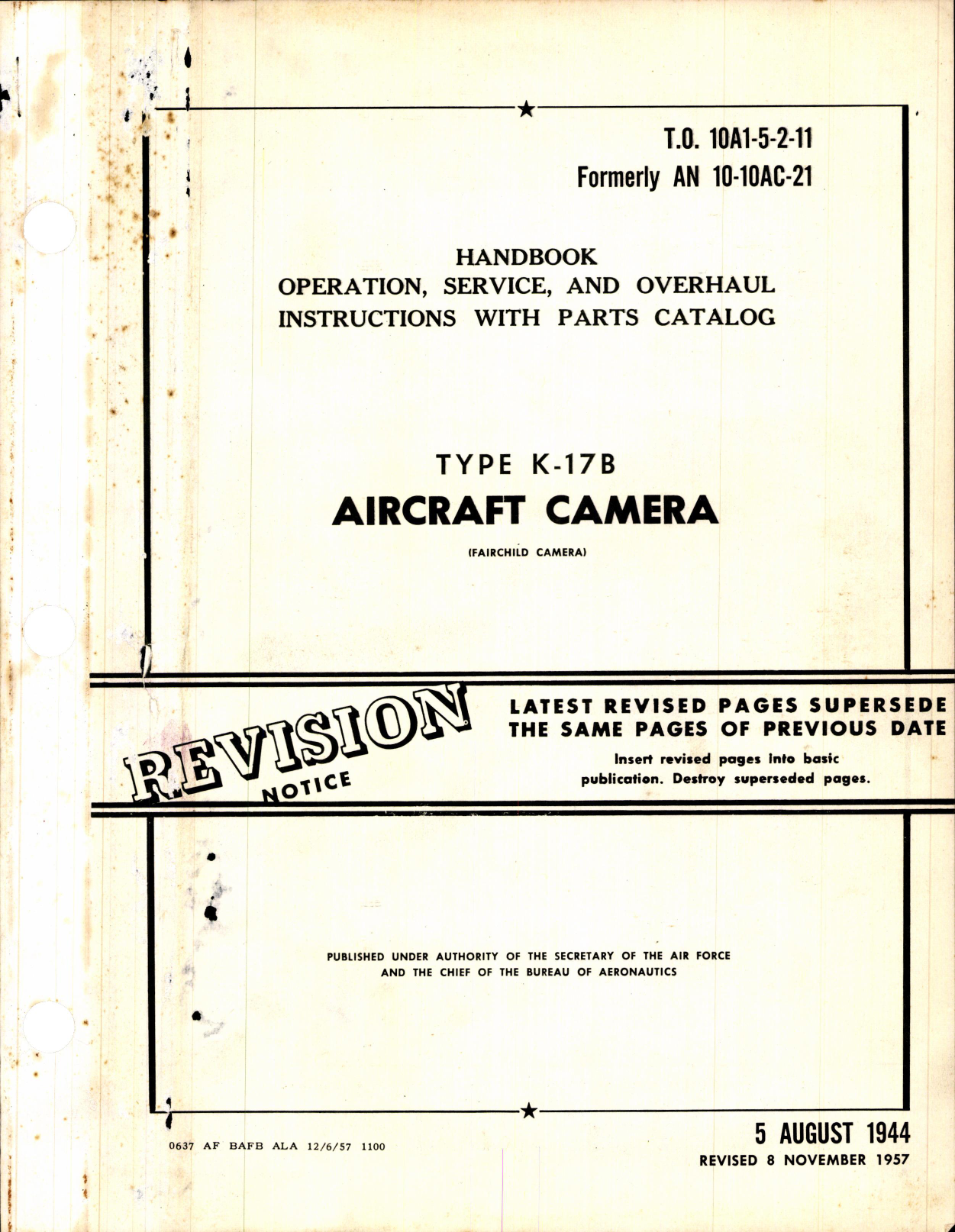 Sample page 1 from AirCorps Library document: Operation, Service, and Overhaul Instructions with Parts Catalog for Aircraft Camera Type K-17B 