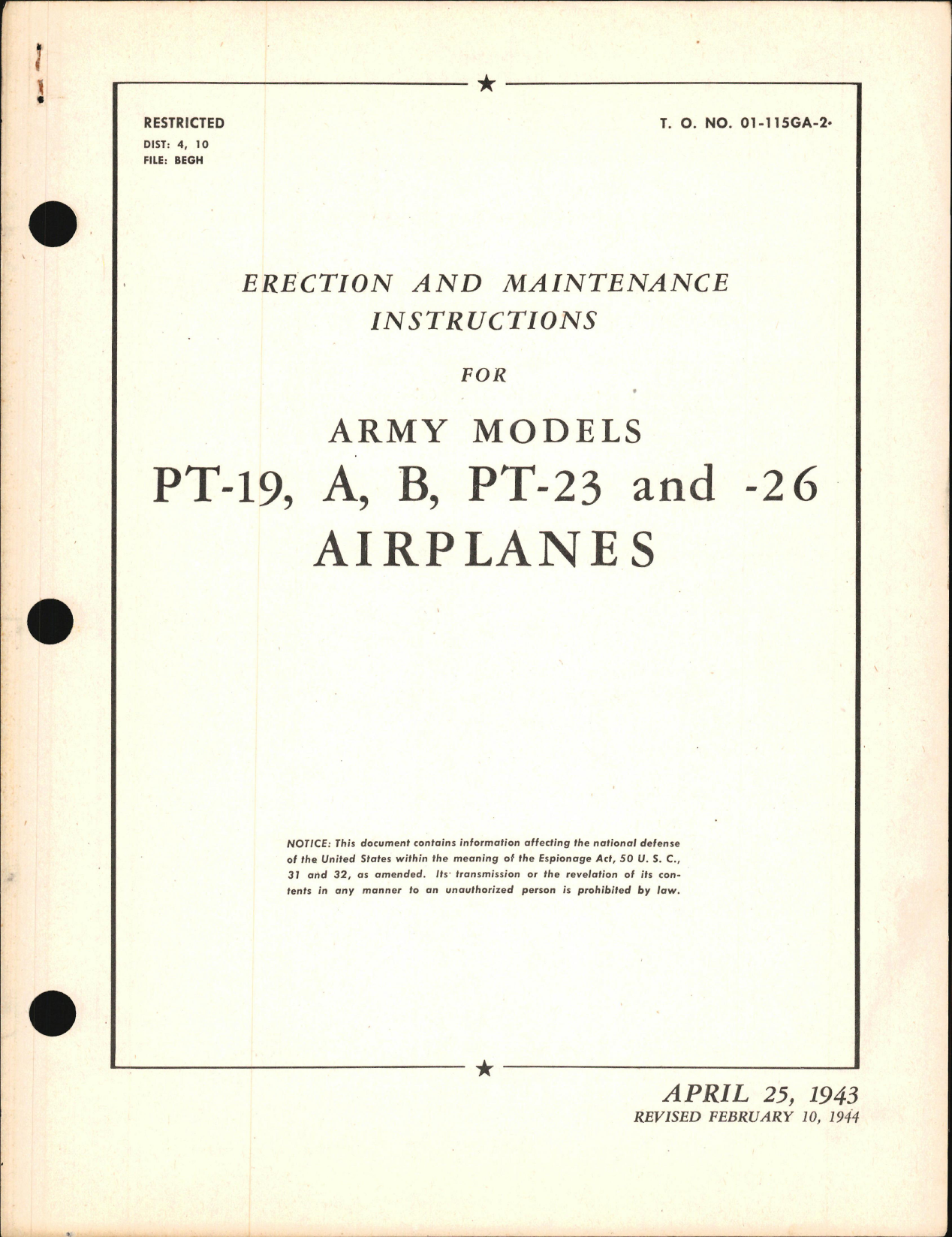 Sample page 1 from AirCorps Library document: Erection and Maintenance Instructions for PT-19, A, B, PT-23, and -26