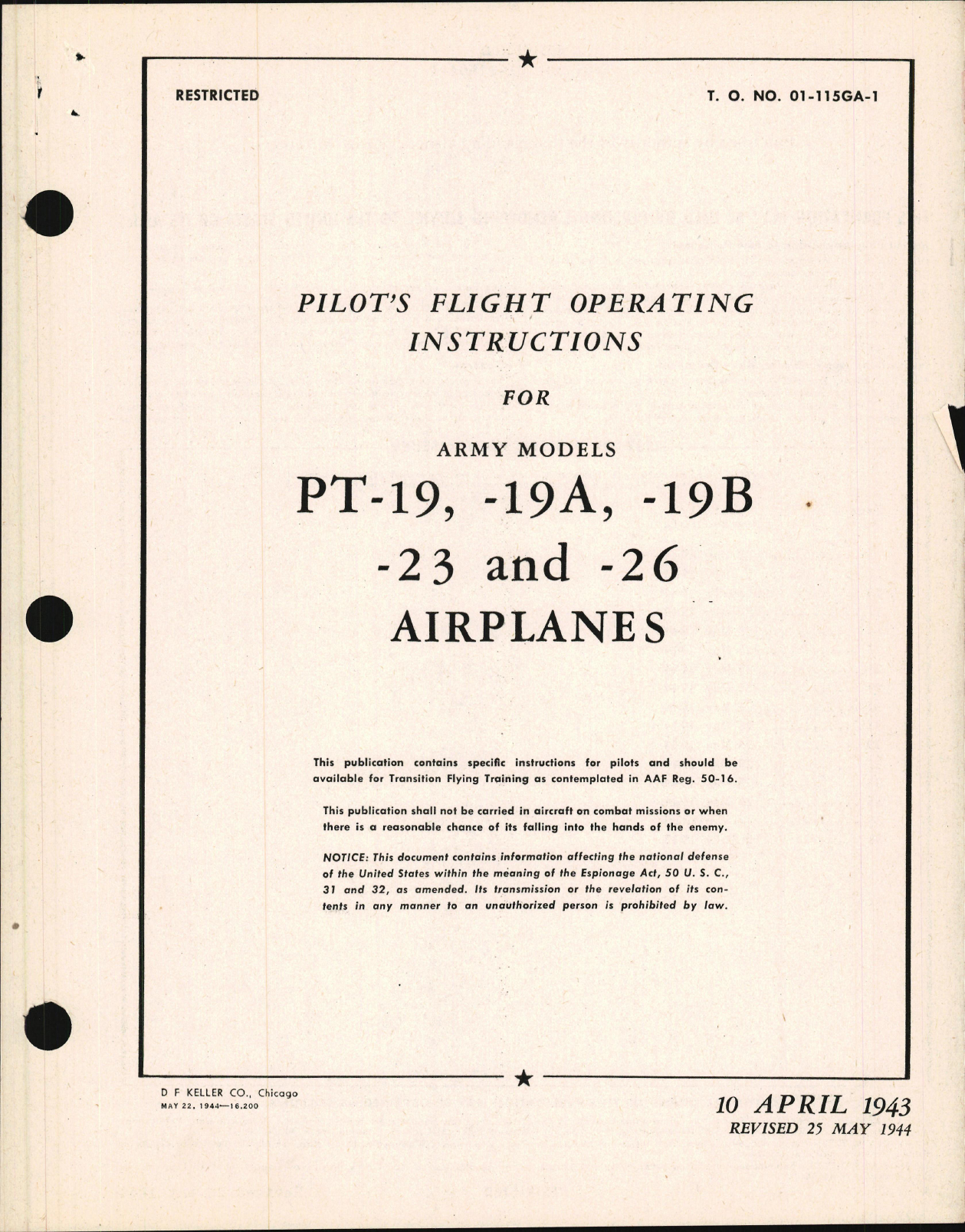 Sample page 1 from AirCorps Library document: Pilot's Flight Operating Instructions for PT-19, -19A, -19B, PT-23, and PT-26