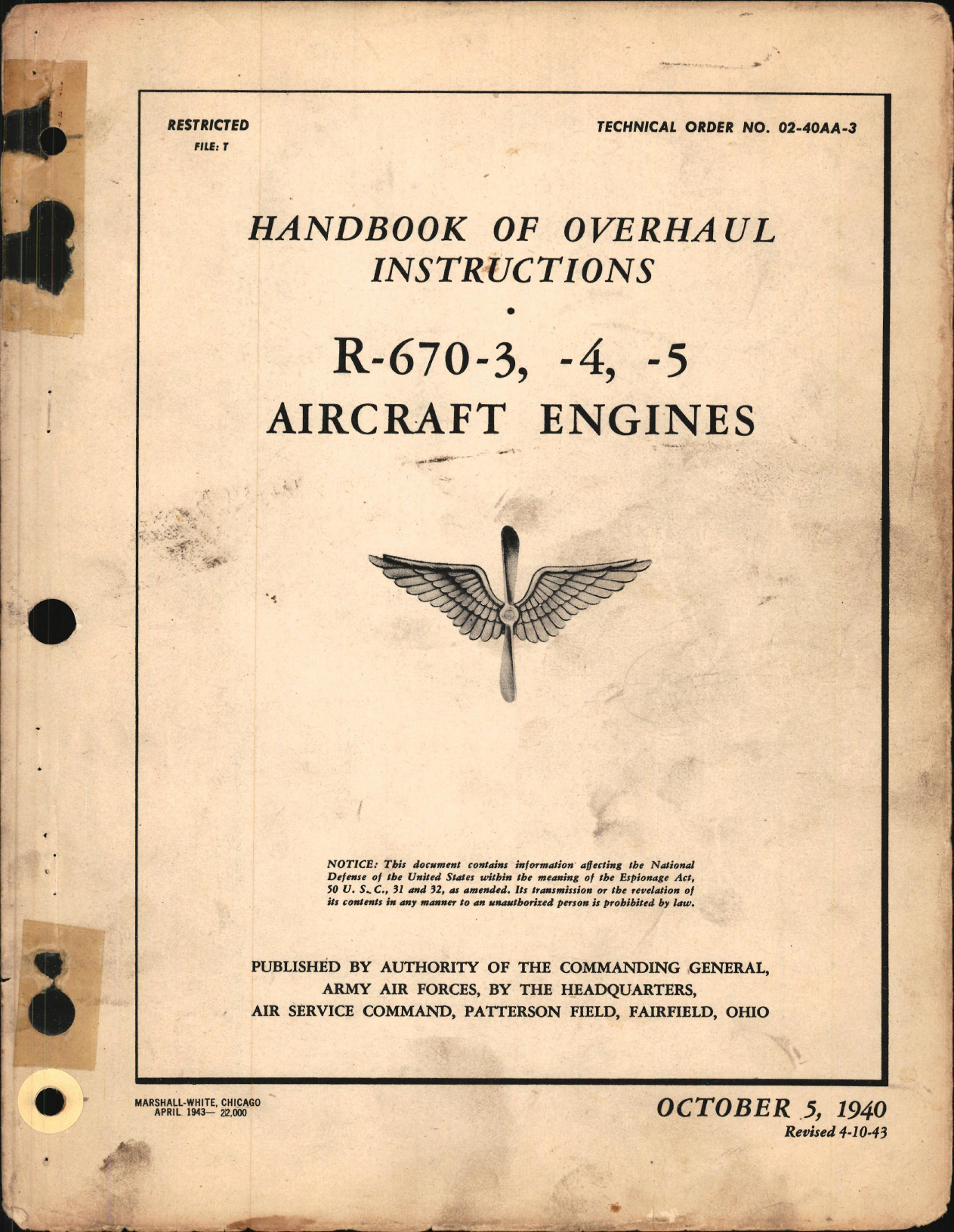 Sample page 1 from AirCorps Library document: Overhaul Instructions for R-670-3, R670-4, and R670-5 Engines