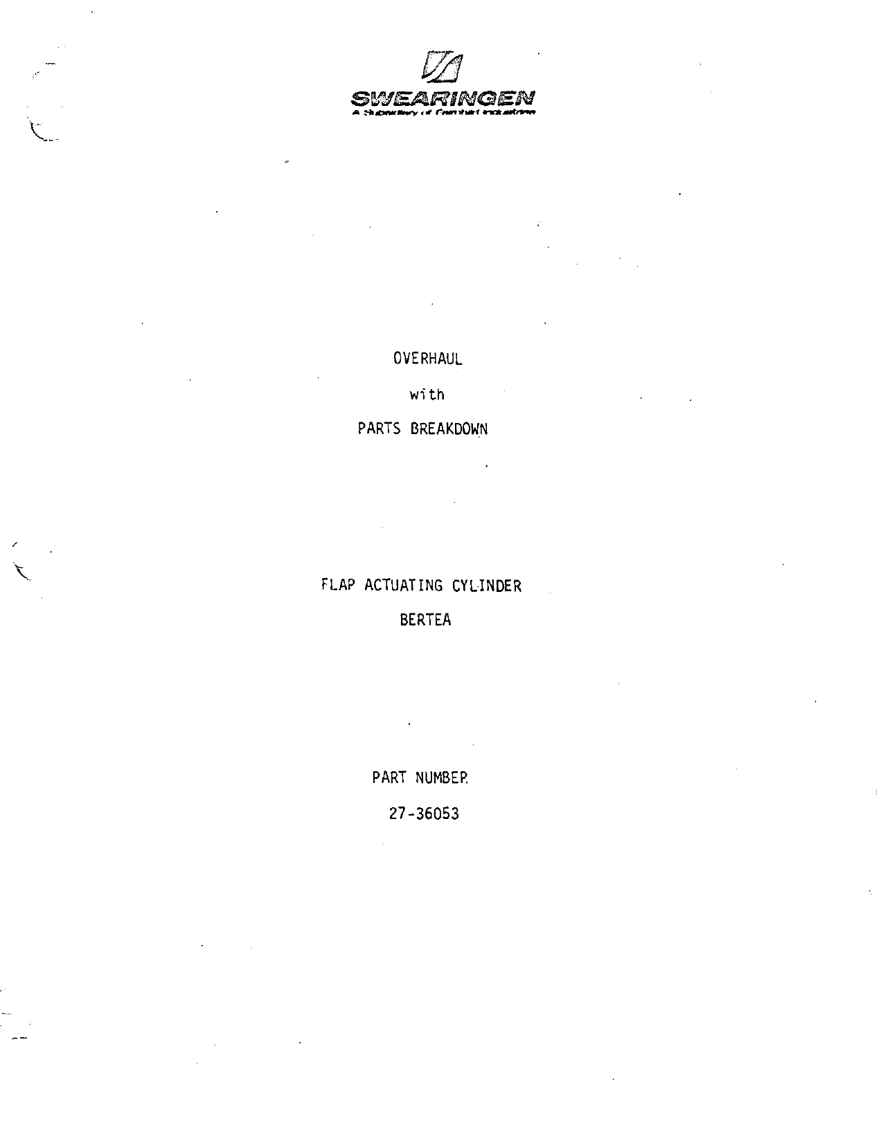 Sample page 1 from AirCorps Library document: Overhaul with Parts Breakdown for Flap Actuating Cylinder - Part 27-36053 