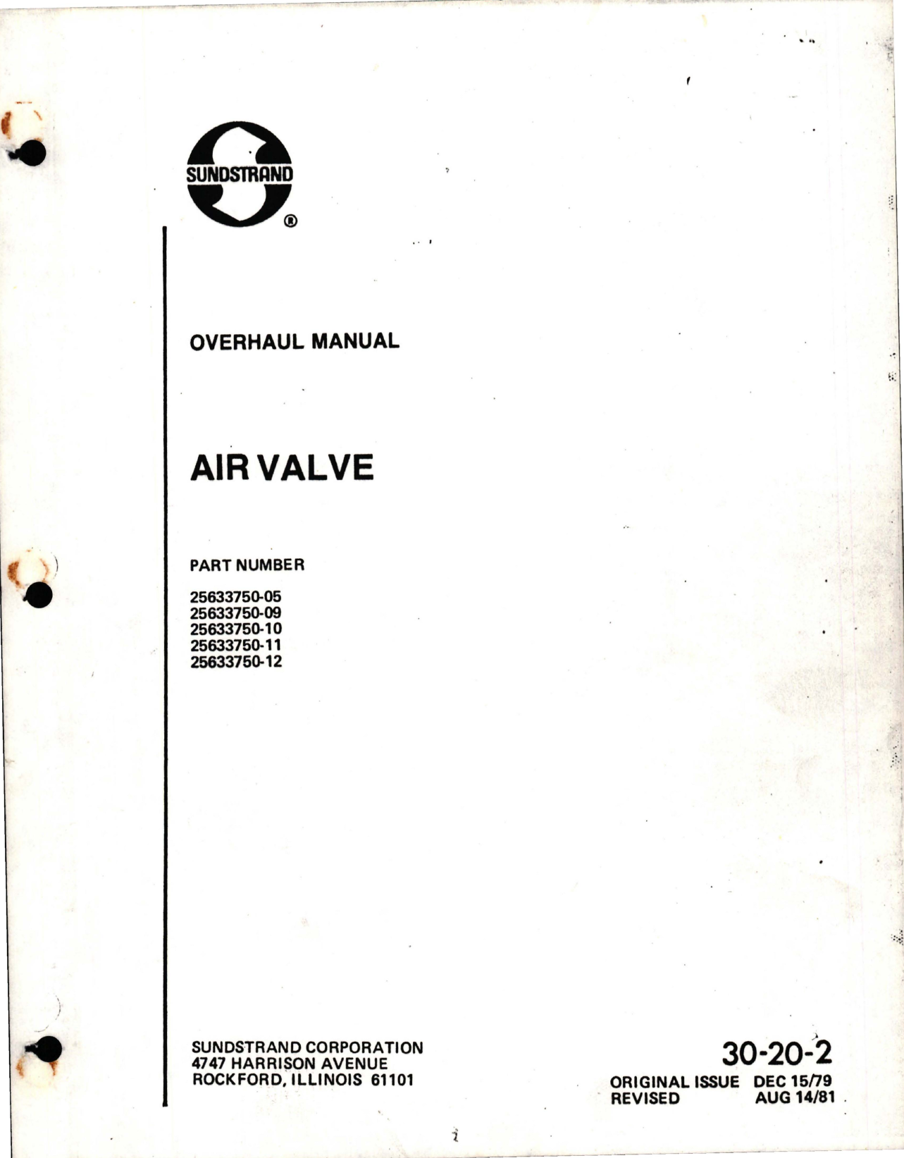 Sample page 1 from AirCorps Library document: Overhaul Manual for Air Valve
