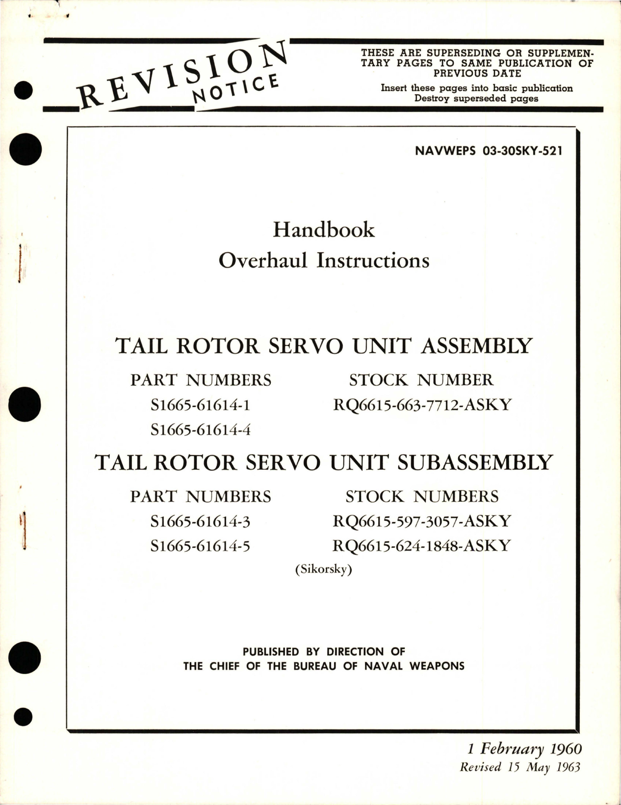 Sample page 1 from AirCorps Library document: Overhaul Instructions for Tail Rotor Servo Unit Assembly and Sub Assembly