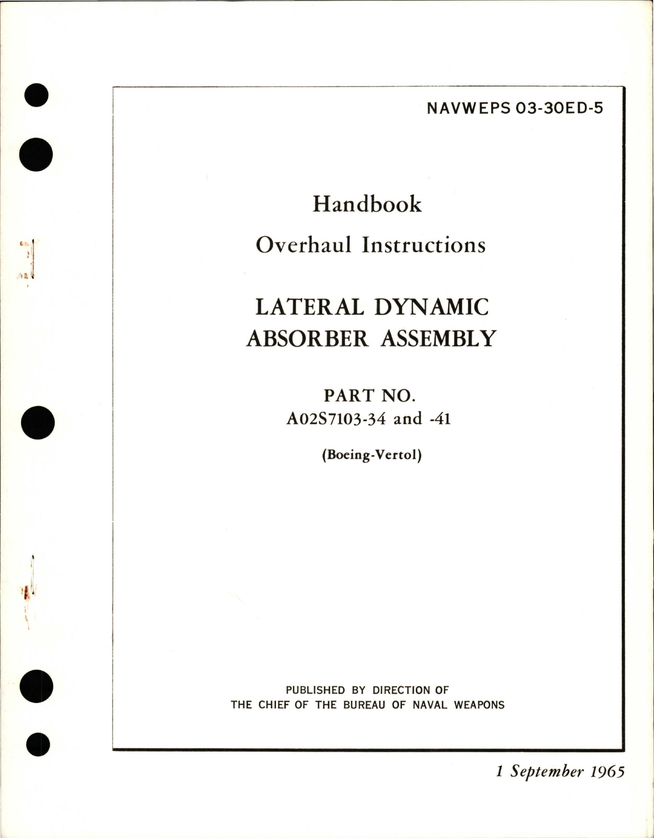 Sample page 1 from AirCorps Library document: Overhaul Instructions for Lateral Dynamic Absorber Assembly - Part A02S7103-34 and A02S7103-41