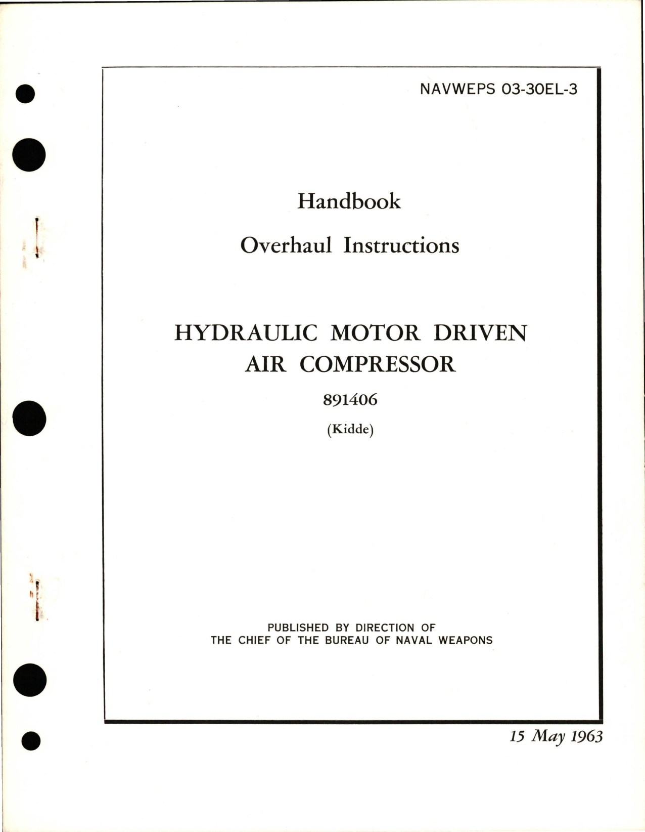 Sample page 1 from AirCorps Library document: Overhaul Instructions for Hydraulic Motor Driven Air Compressor - 891406