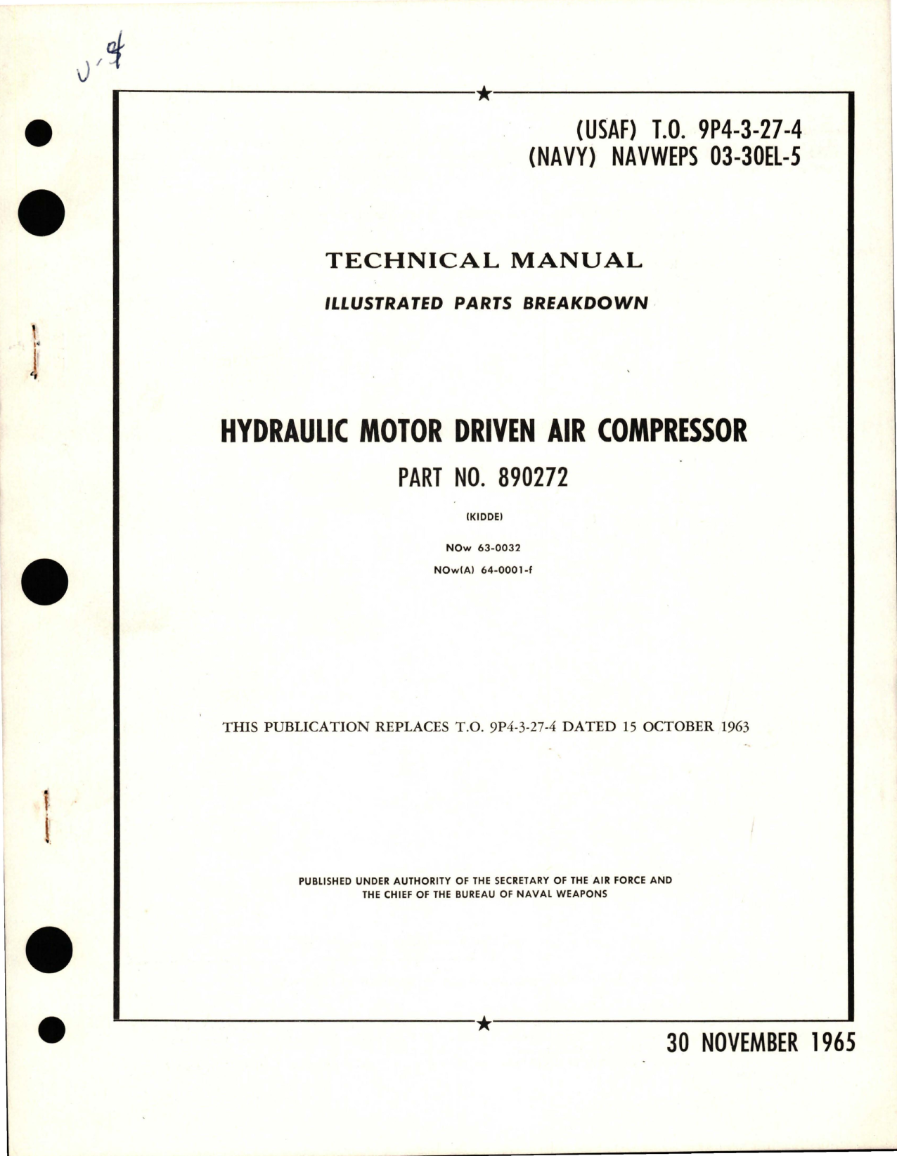 Sample page 1 from AirCorps Library document: Illustrated Parts Breakdown for Hydraulic Motor Driven Air Compressor - Part 890272 